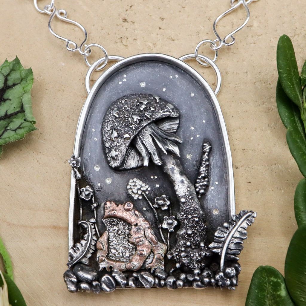 Baby Oliver Toad Under Mushroom Pendant Necklace - Cute Frog Jewelry Gift for Kids & Nature Lovers - Perfect for Birthdays, Baby Showers & Fairy Garden Themes