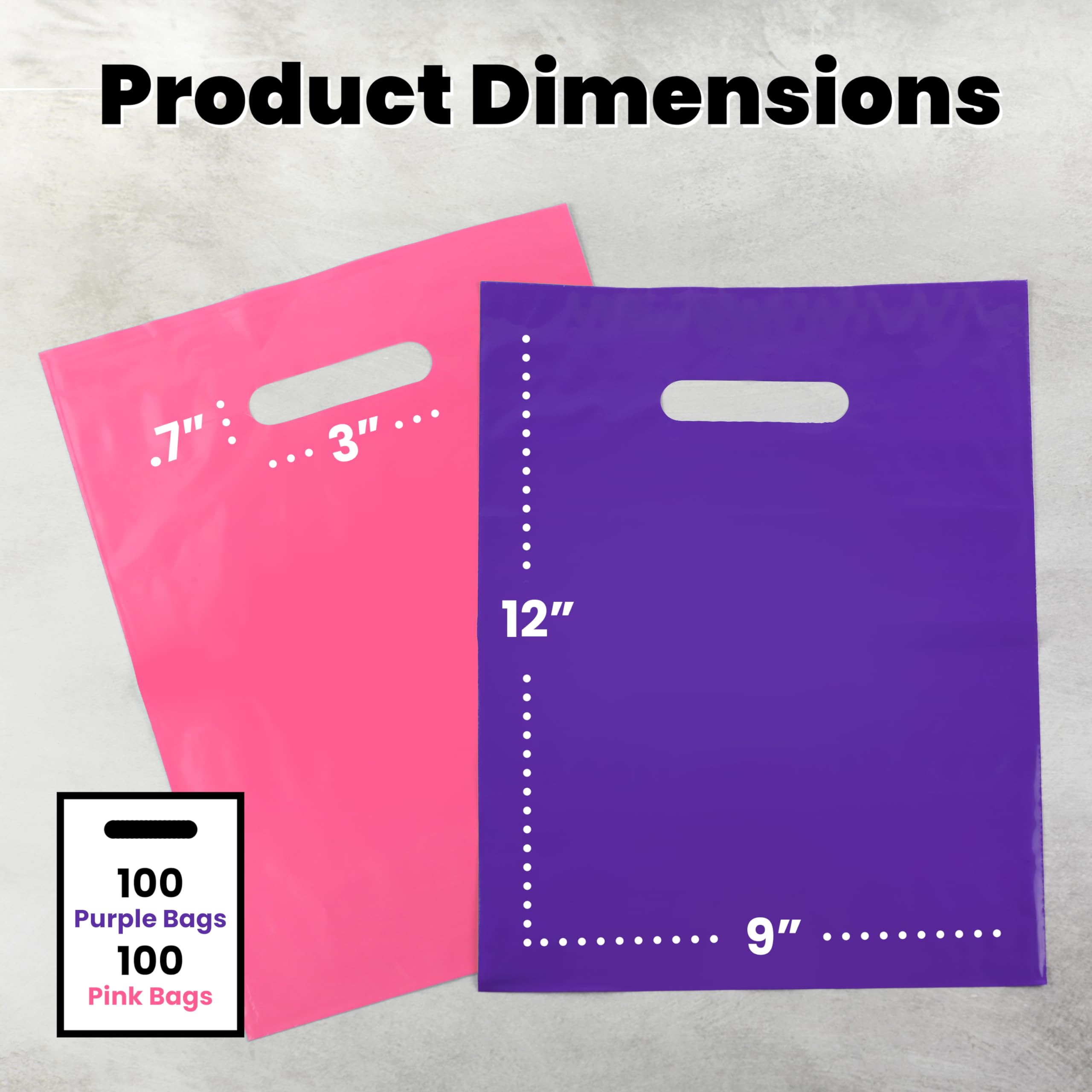 200 Pack Pink & Purple Glossy Merchandise Bags - 9x12 Inch Shopping Bags with Die-Cut Handles, 1.25 Mil Plastic Gift Bags for Retail Stores, Boutiques & Party Favors - Perfect for Weddings, Baby Showers & Birthday Gifts