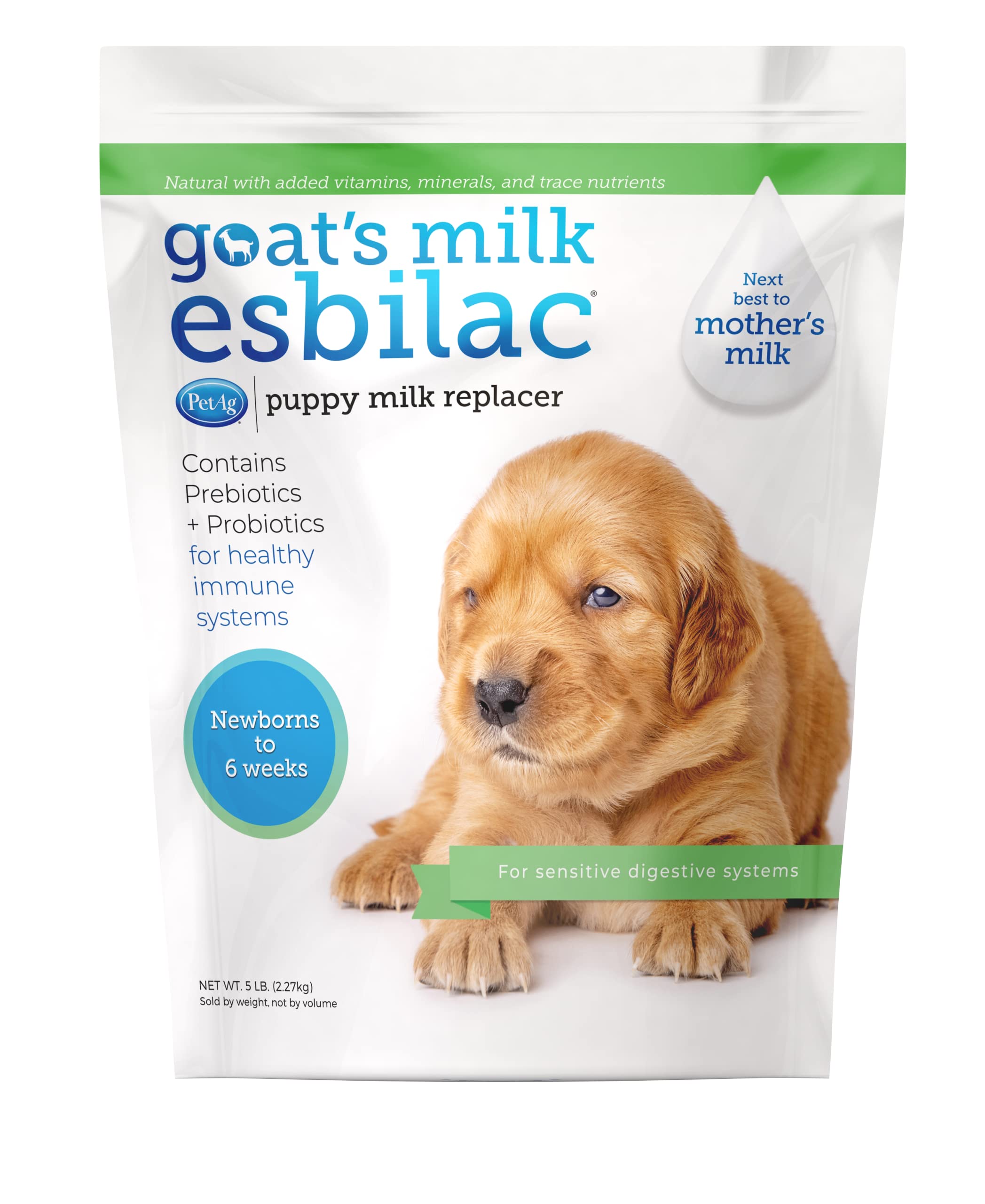 PetAg Esbilac Goat's Milk Powder Puppy Milk Replacer - Sensitive Stomach Formula for Newborn Puppies & Dogs - 5lb Bag - Perfect for Orphaned Puppies, Weaning Transition & Digestive Support