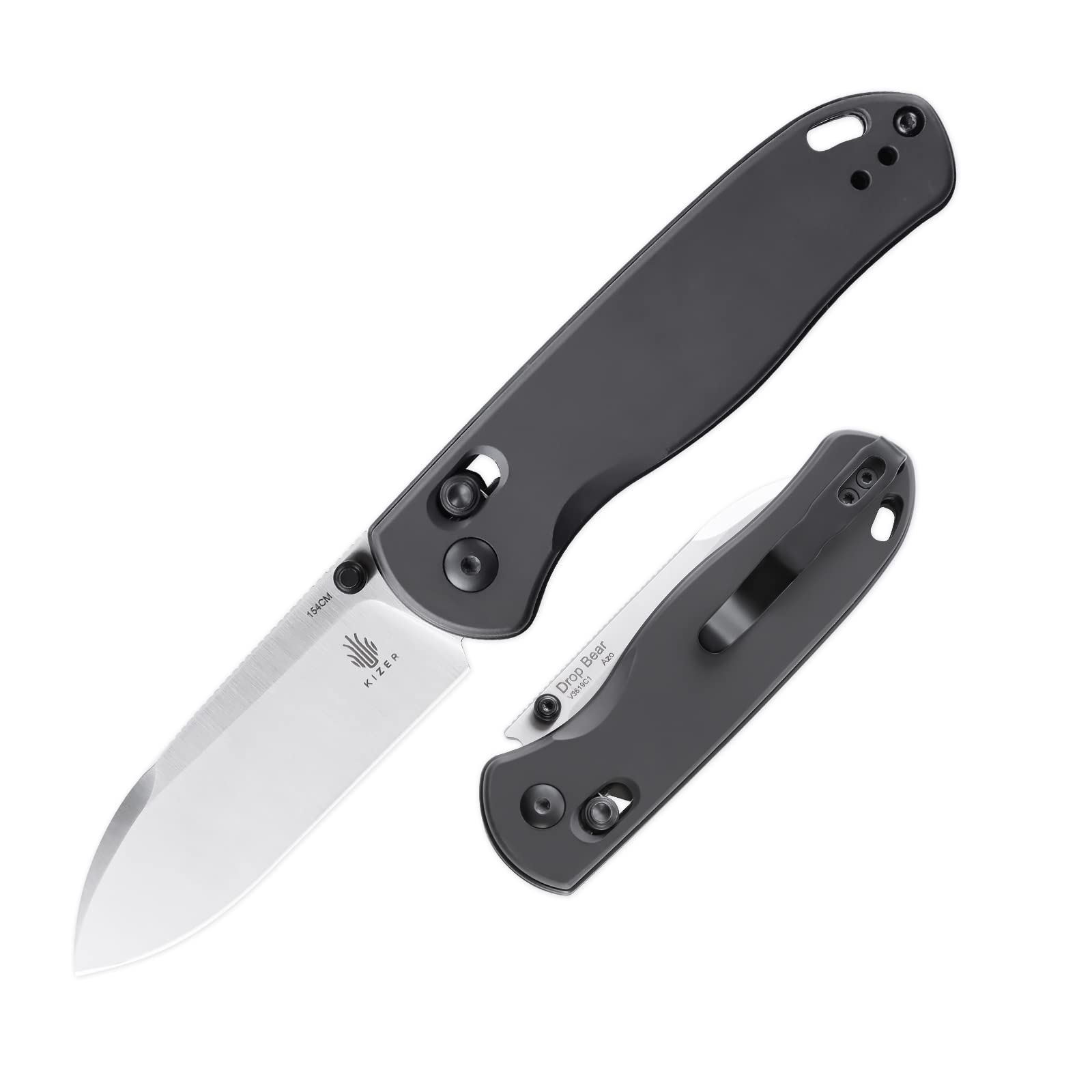 Kizer Drop Bear EDC Folding Knife - Gray Aluminum Handle Pocket Knife with 154CM Steel Blade & Thumb-Stud | Perfect for Outdoor Camping, Hiking & Everyday Carry (V3619C1)