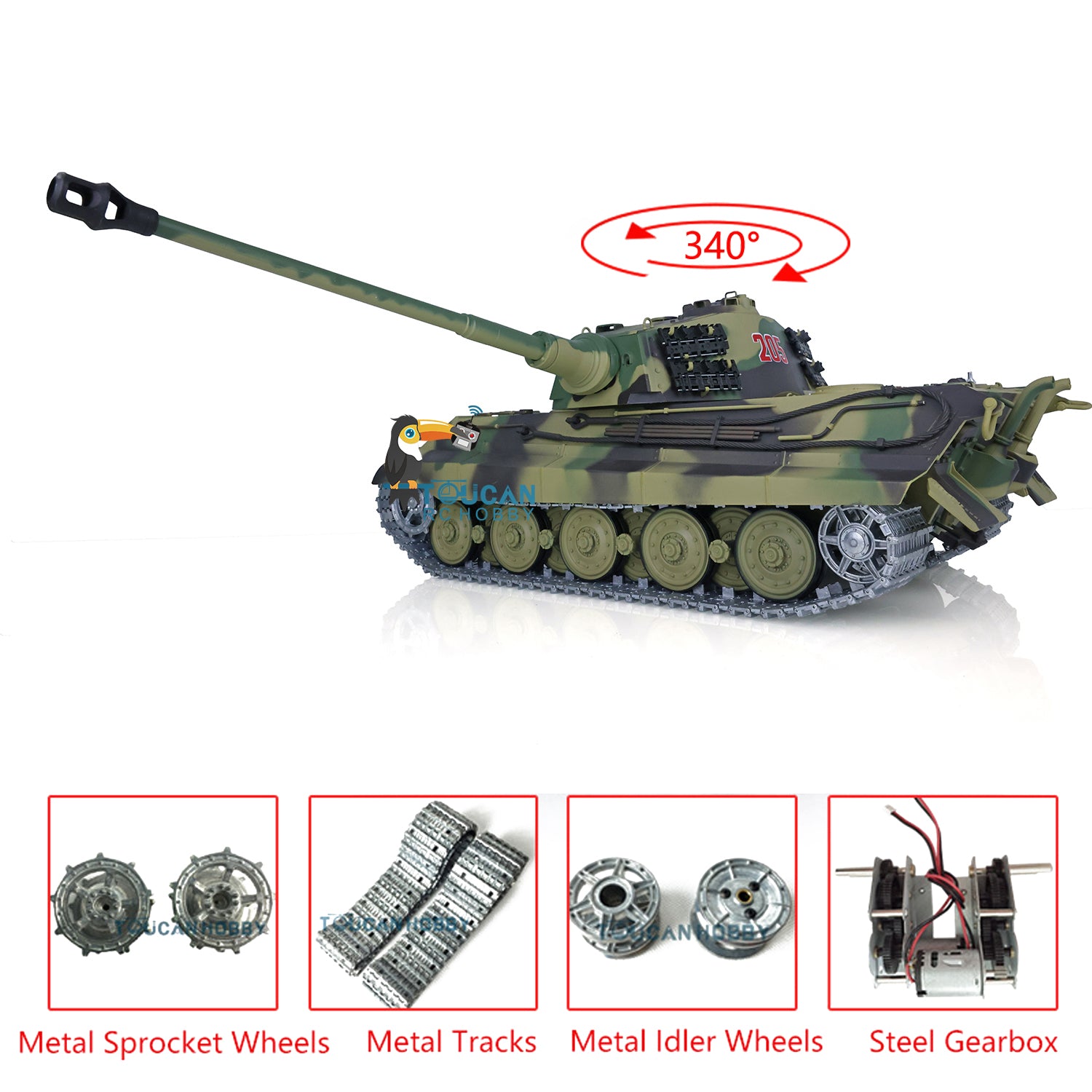 2.4Ghz Henglong 1:16 Scale German King Tiger RTR RC Tank - 3888A Model with Metal Tracks, 340° Rotating Turret & Steel Gearbox | US Stock | Battle Simulation & Collectible Display