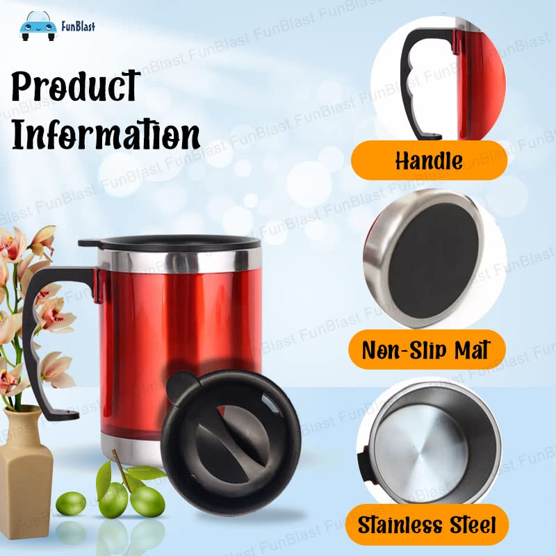 FunBlast Kids Stainless Steel Milk Mug with Lid - 350ml Cartoon Drinking Cup for Boys & Girls - Best Birthday Return Gift for Children - Perfect for School, Travel & Home Use (Red)