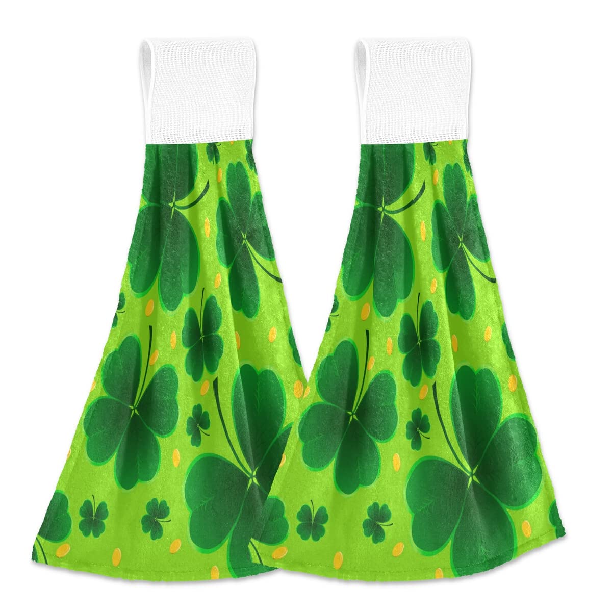 2 Pack St. Patrick's Day Hand Towels - Clover Shamrock Design for Kitchen, Bath, Gym & Yoga | Soft Absorbent Towels for Hands, Face & Hair | Dishcloth & Hanging Towel for Home Decor & Holiday Gifts