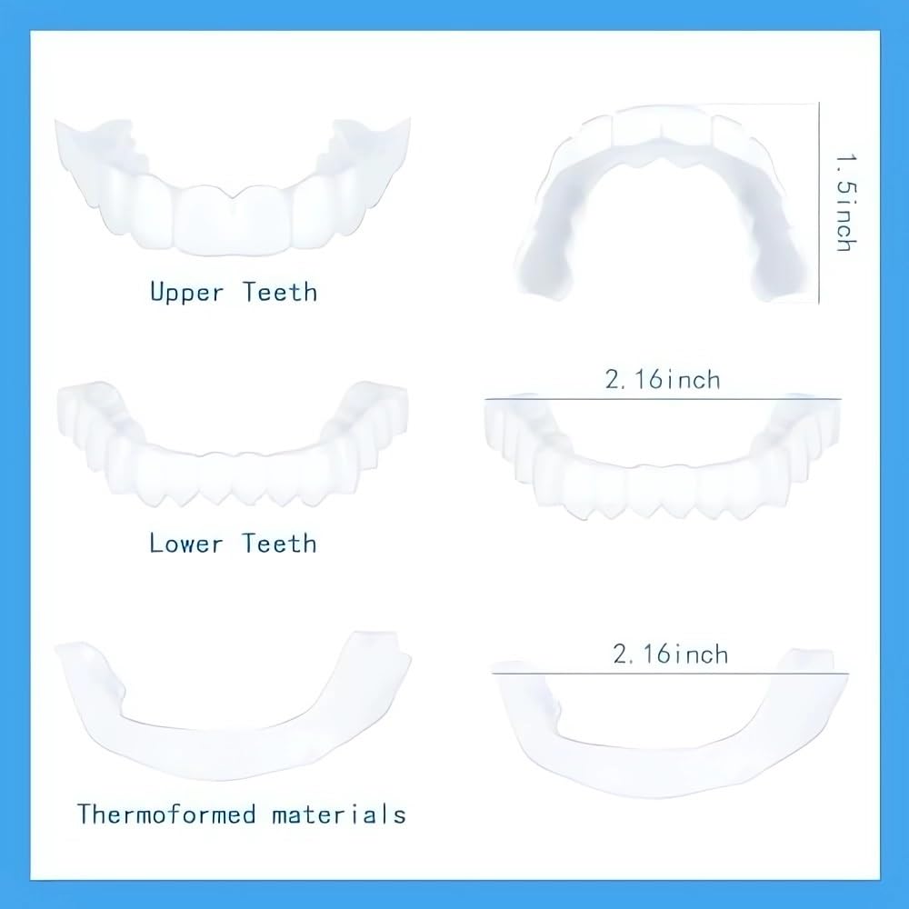 2 Pairs Adjustable Temporary Dentures - Natural & Comfortable Fit for Confident Smiling - Perfect for Eating, Speaking & Special Occasions