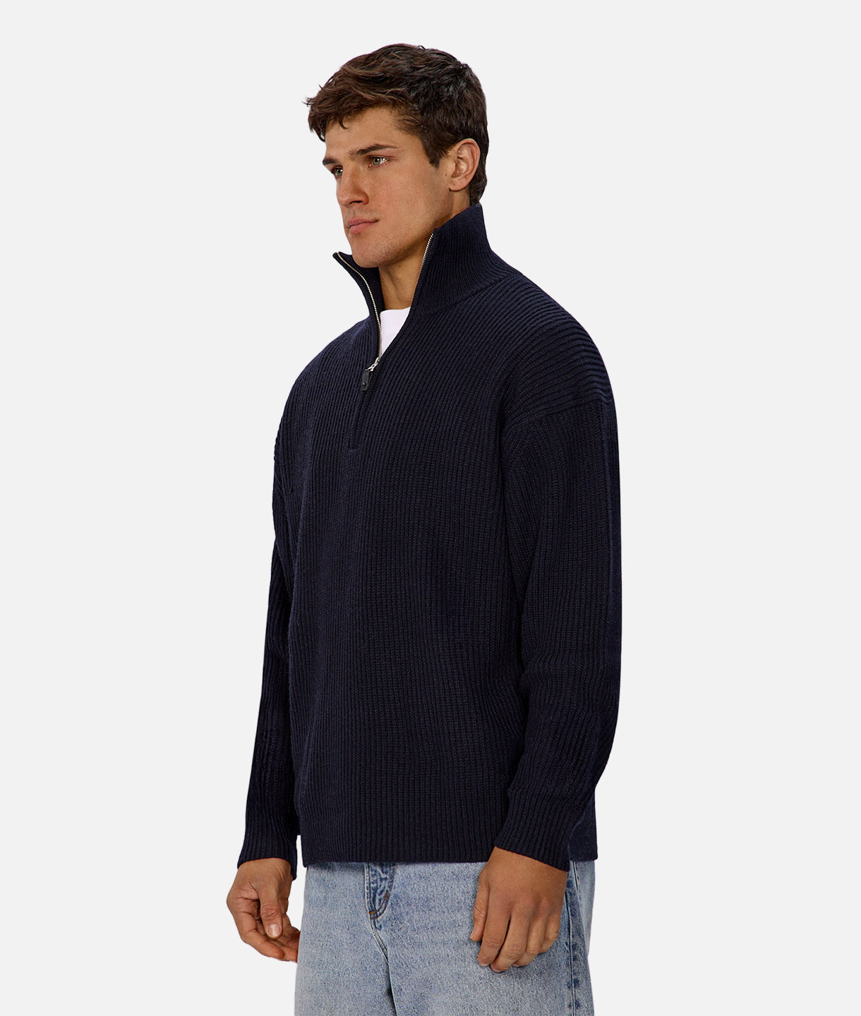 Montreal Zip Neck Knit Sweater - True Navy Blue - Cozy Winter Pullover for Men & Women | Perfect for Casual Outfits, Office Wear & Cold Weather Layering
