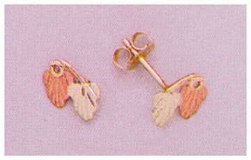 10kt Solid Gold Three-Tone Two Leaf Stud Earrings - Red & Green Leaves (1 Pair) | Petite & Small Size | Perfect for Kids & Sensitive Ears | Everyday Wear, Gifts & Special Occasions
