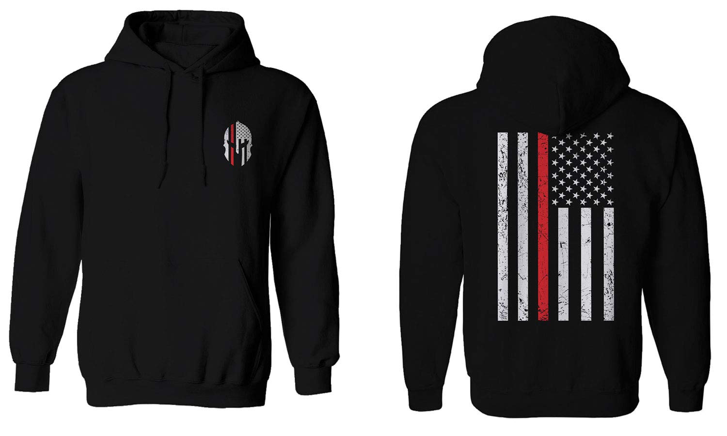 Greek Helmet Thin Red Line Firefighter Hoodie - Patriotic American Flag Design for First Responders & Military Support | Casual Wear & Work Apparel