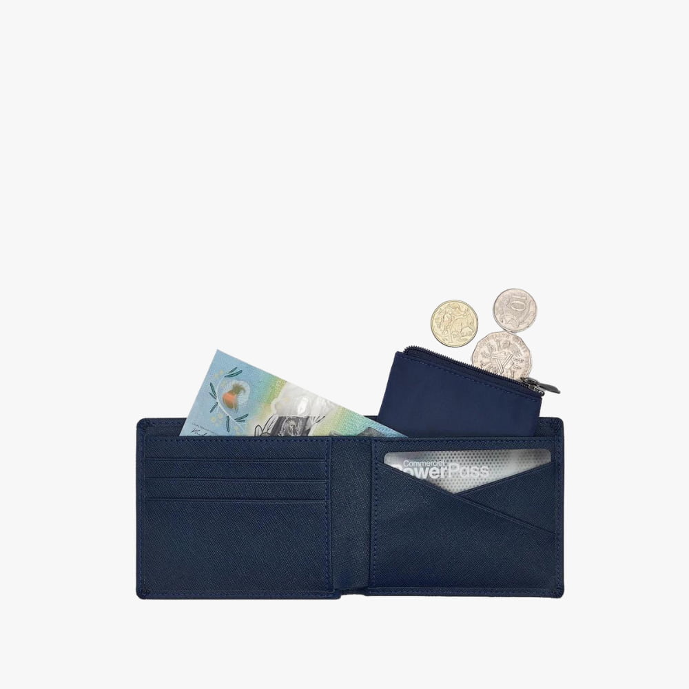 Premium Genuine Leather Men's Wallet - Slim RFID Blocking Bifold Wallet for Men - Navy Blue - Perfect for Everyday Carry, Travel & Business