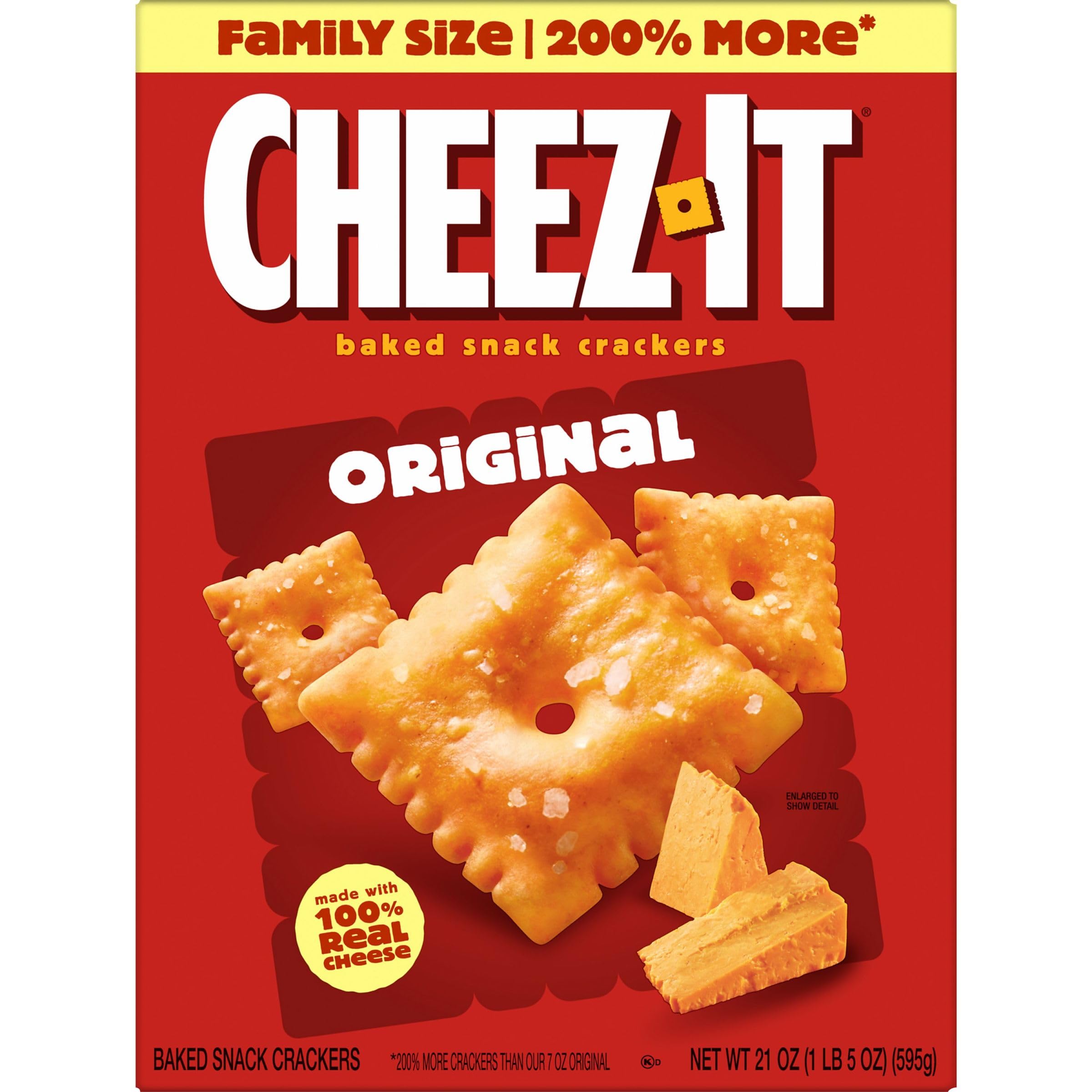 Cheez-It Original Baked Cheese Crackers - Family Size 21oz Box (Pack of 1) | Perfect for School Lunches, Office Snacks & Party Platters