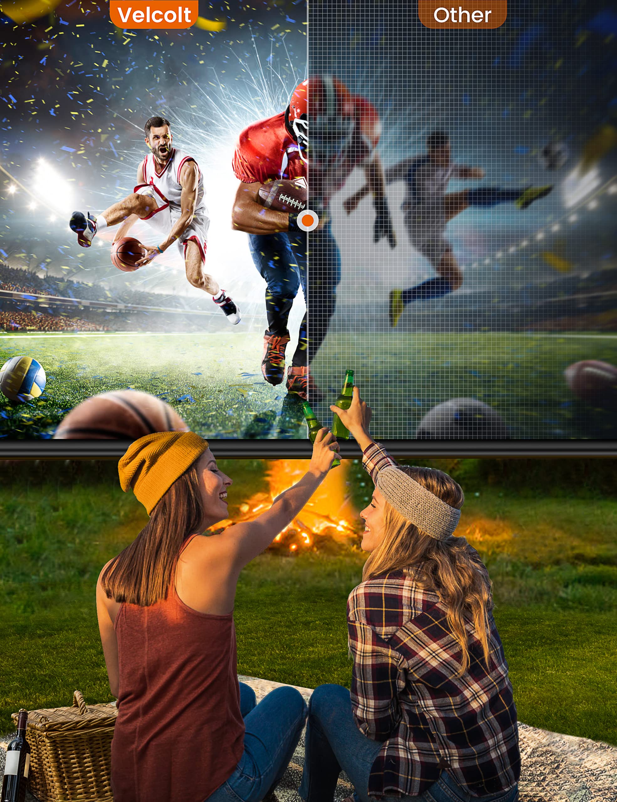 Velcolt 120 Inch Portable Projector Screen with Stand - 16:9 4K HD Foldable Movie Screen for Indoor & Outdoor Use | Home Theater, Backyard Camping, Parties & Presentations | Includes Carry Bag