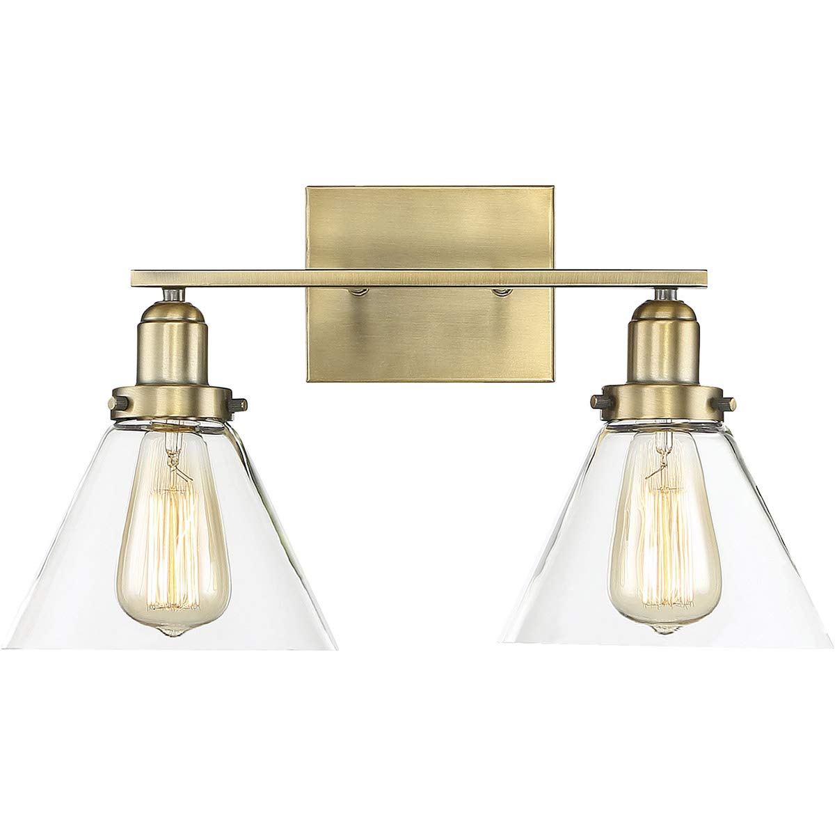 Modern 2-Light Bathroom Vanity Fixture - Warm Brass Finish, Metal & Glass Design, E12 Bulb Base, 18