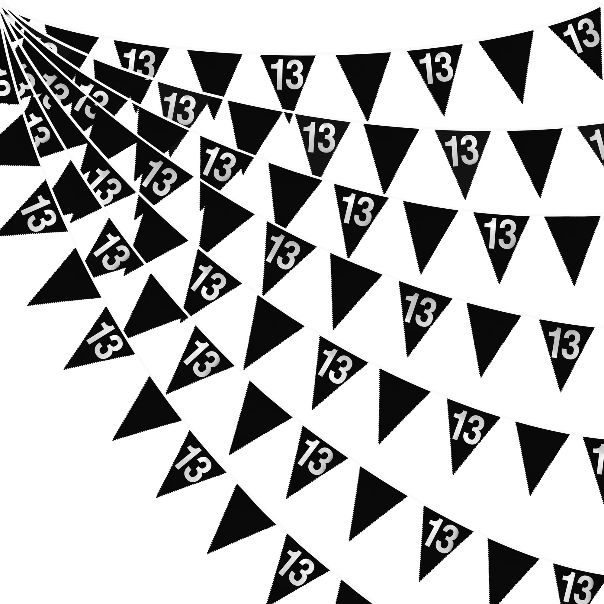 26Ft Silver & Black 13th Birthday Party Decorations - Fabric Pennant Banner Garland Streamers for Girls & Boys | Teen Birthday Party Supplies | Perfect for 13th Birthday Celebrations, Teenager Parties & Milestone Decor