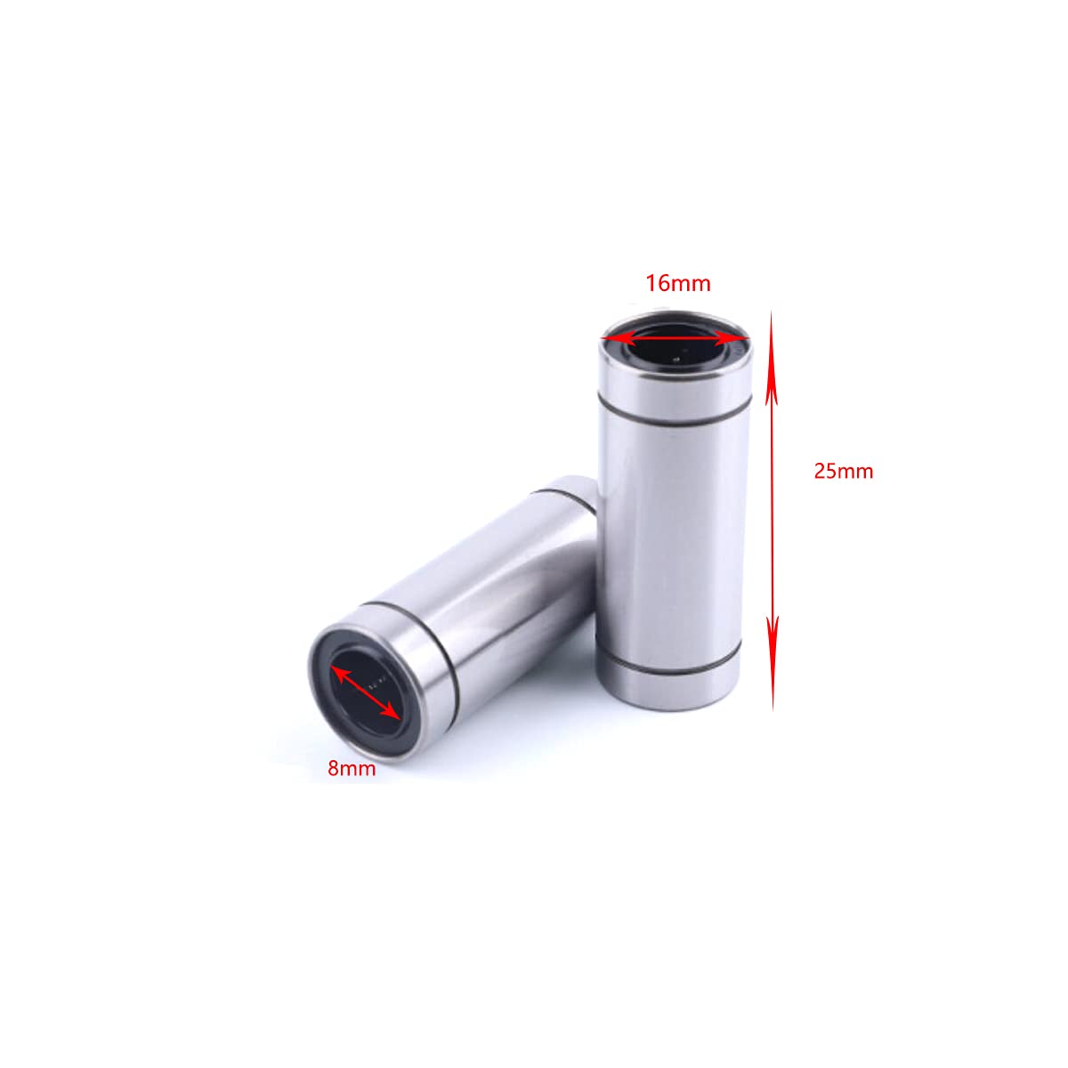 8mm LME8UU Linear Ball Bearing - 16mm OD, 25mm Width - Silver (2 Pack) for CNC Machines, 3D Printers & Mechanical Sliding Tables | High Precision Motion Control for Industrial Automation & DIY Projects
