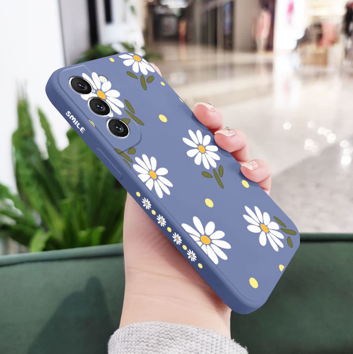 **Cute Daisy Pattern Galaxy S21+ Plus Case - Slim Shockproof TPU Bumper with Full Camera Lens Protection - Liquid Silicone Protective Cover for Samsung Galaxy S21+ Plus 5G (6.7