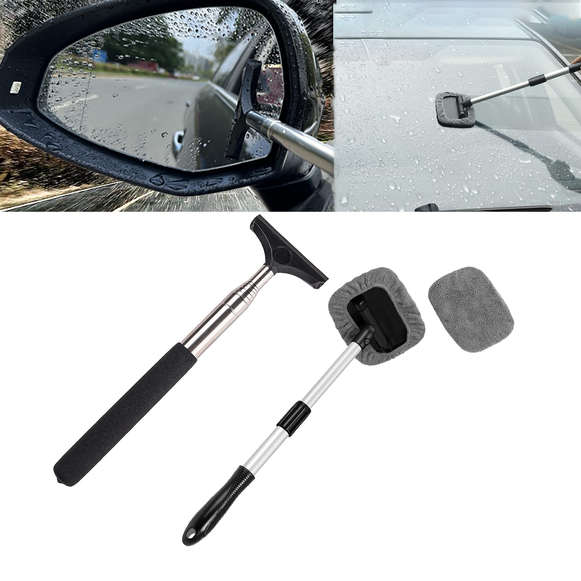 Universal Car Rearview Mirror Wiper - 2 Pack, 98cm Long Handle for Easy Cleaning - Perfect for Car Glass & Water Mist Removal