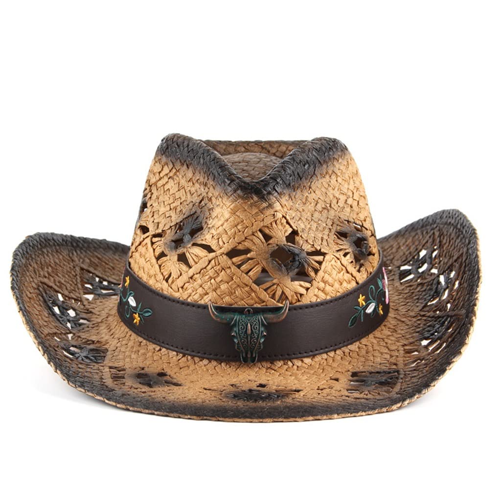 LHLLHL Hollow Hand-Woven Cowboy Hat - Breathable Outdoor Sun Hat for Men & Women - Perfect for Beach, Hiking, and Summer Fashion