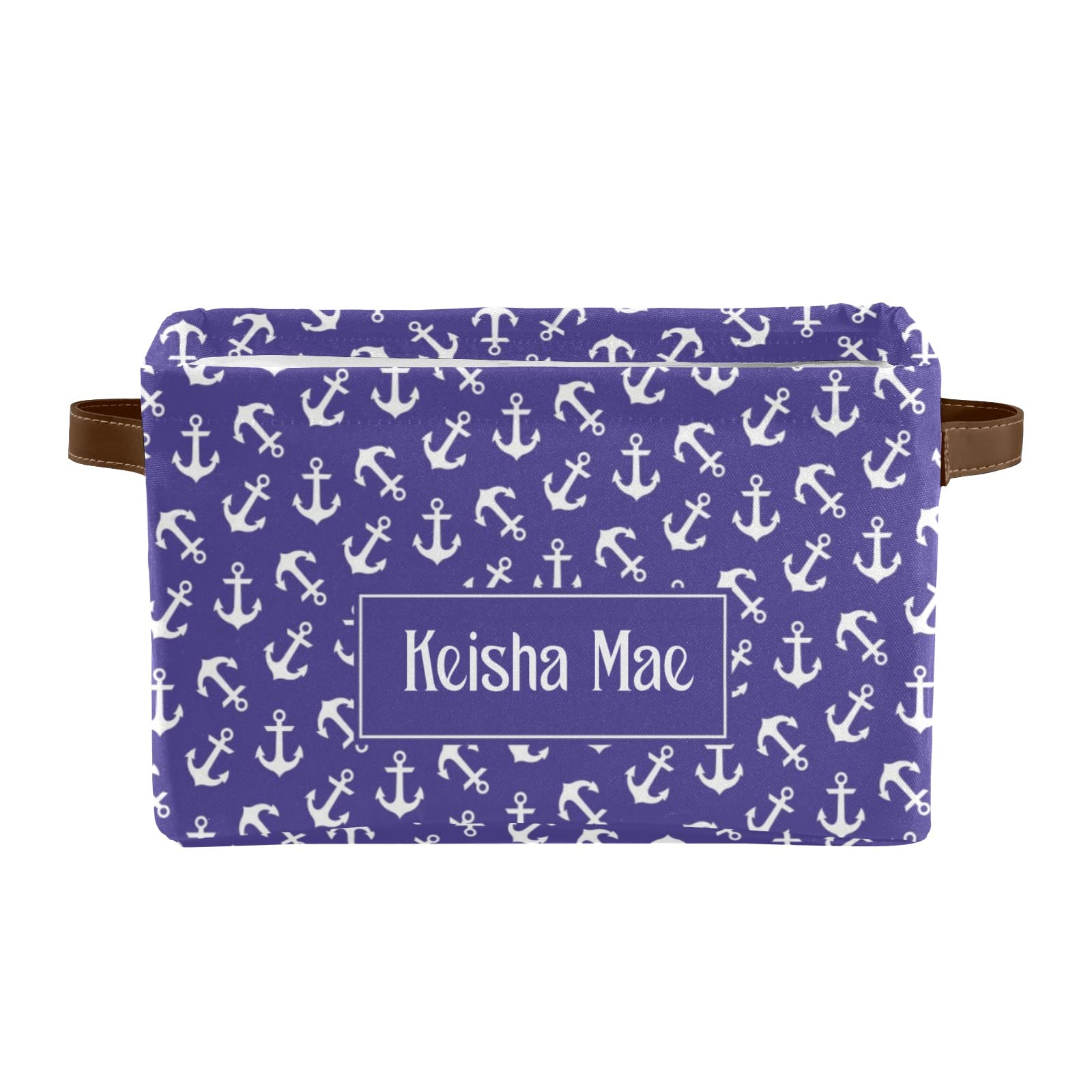 Nautical Anchor Pattern Violet Foldable Storage Bins with Handles - Personalized Organizer for Nursery, Pet Toys & Clothes (1-Pack) | Perfect for Home Organization, Kids' Room & Pet Supplies Storage