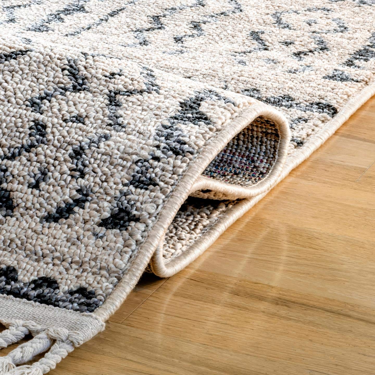 nuLOOM Akua Ethnic Bands Tassel Area Rug 8x10 Ivory - Bohemian Chic Living Room Decor, Bedroom Accent Rug for Cozy Home Style