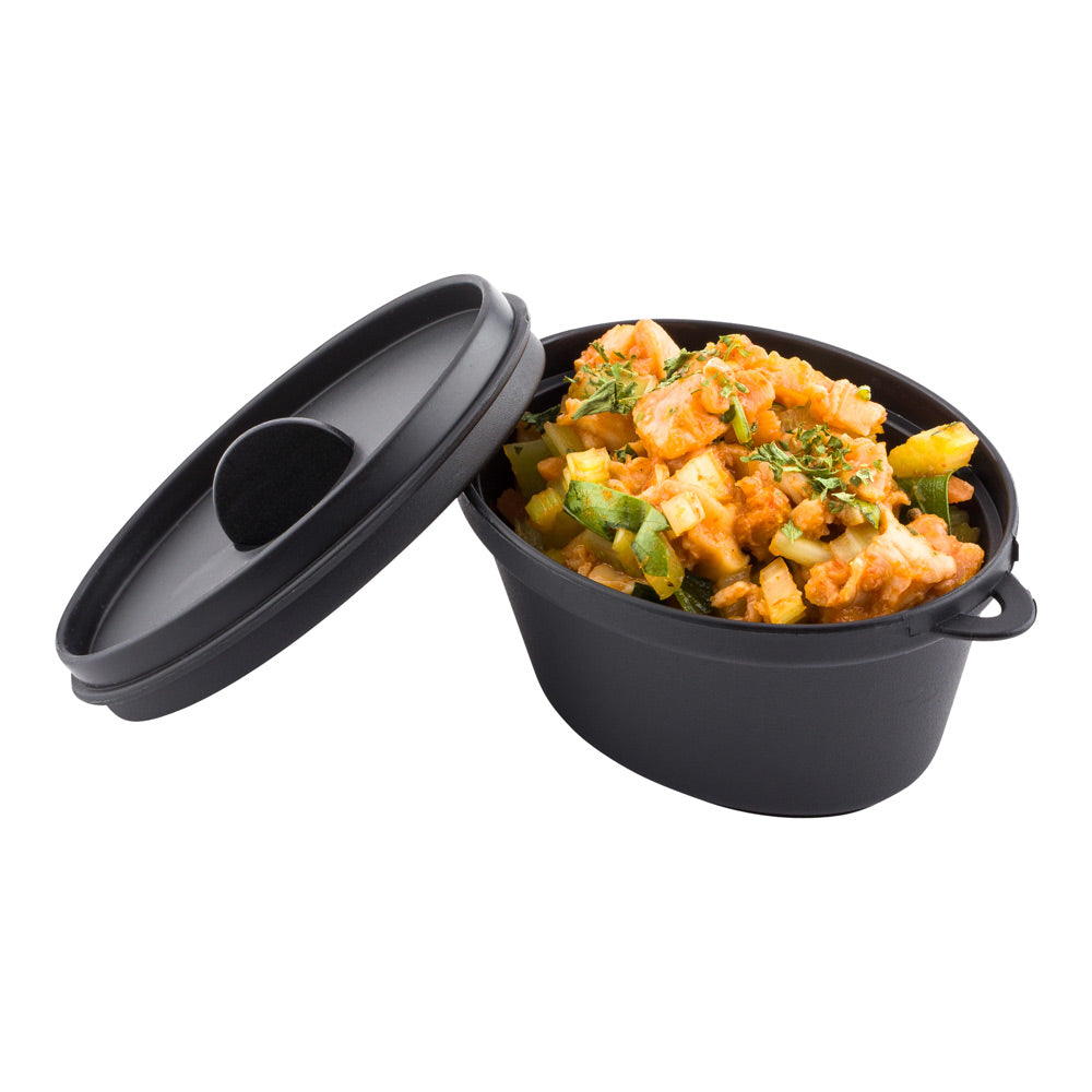 100-Pack 3 oz Black Plastic Oval Mini Kettle Dishes with 100 Silver Plastic Mini Forks - Perfect for Party Appetizers, Wedding Receptions & Catering Events