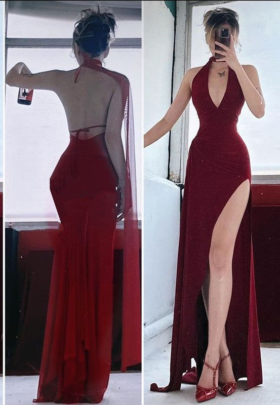 Elegant Mermaid V-Neck Red Backless Long Evening Dress J6737 - Perfect for Prom, Gala, Wedding & Formal Events