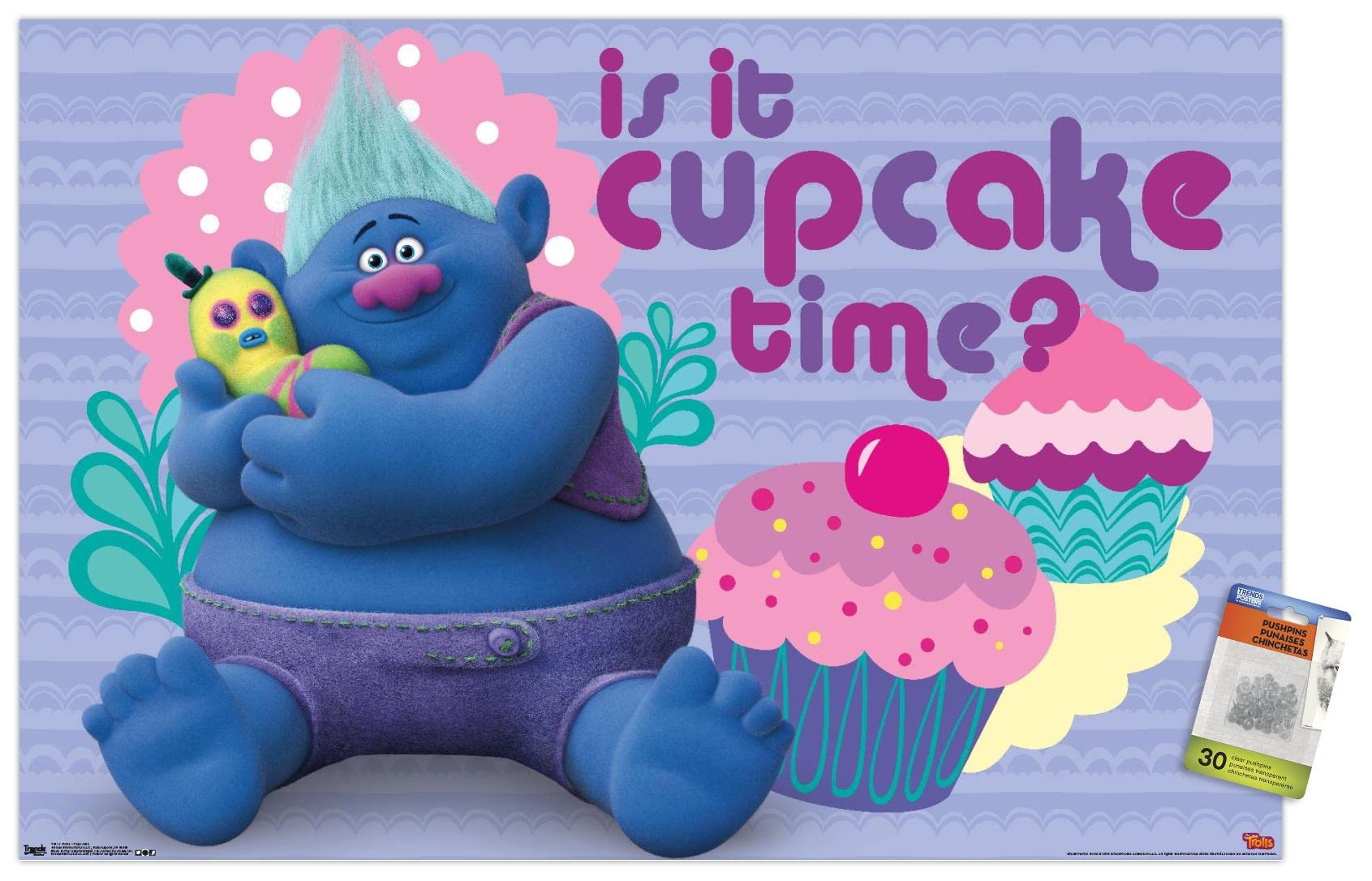 DreamWorks Trolls Cupcake Wall Poster with Push Pins - Colorful Kids Room Decor, Birthday Party Decoration, Playroom Wall Art for Girls & Boys