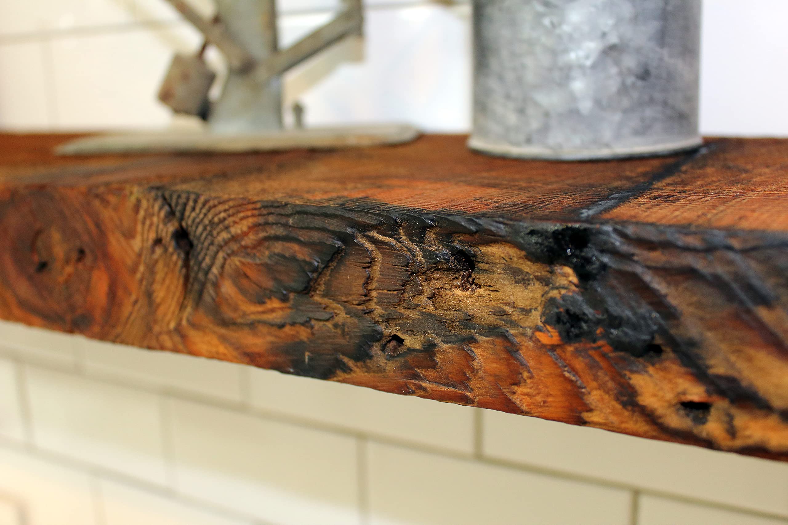 Reclaimed Wood Floating Shelf with Steel Brackets - Rustic Modern Wall Shelf for Home Decor, 2 Inch Thick, 78