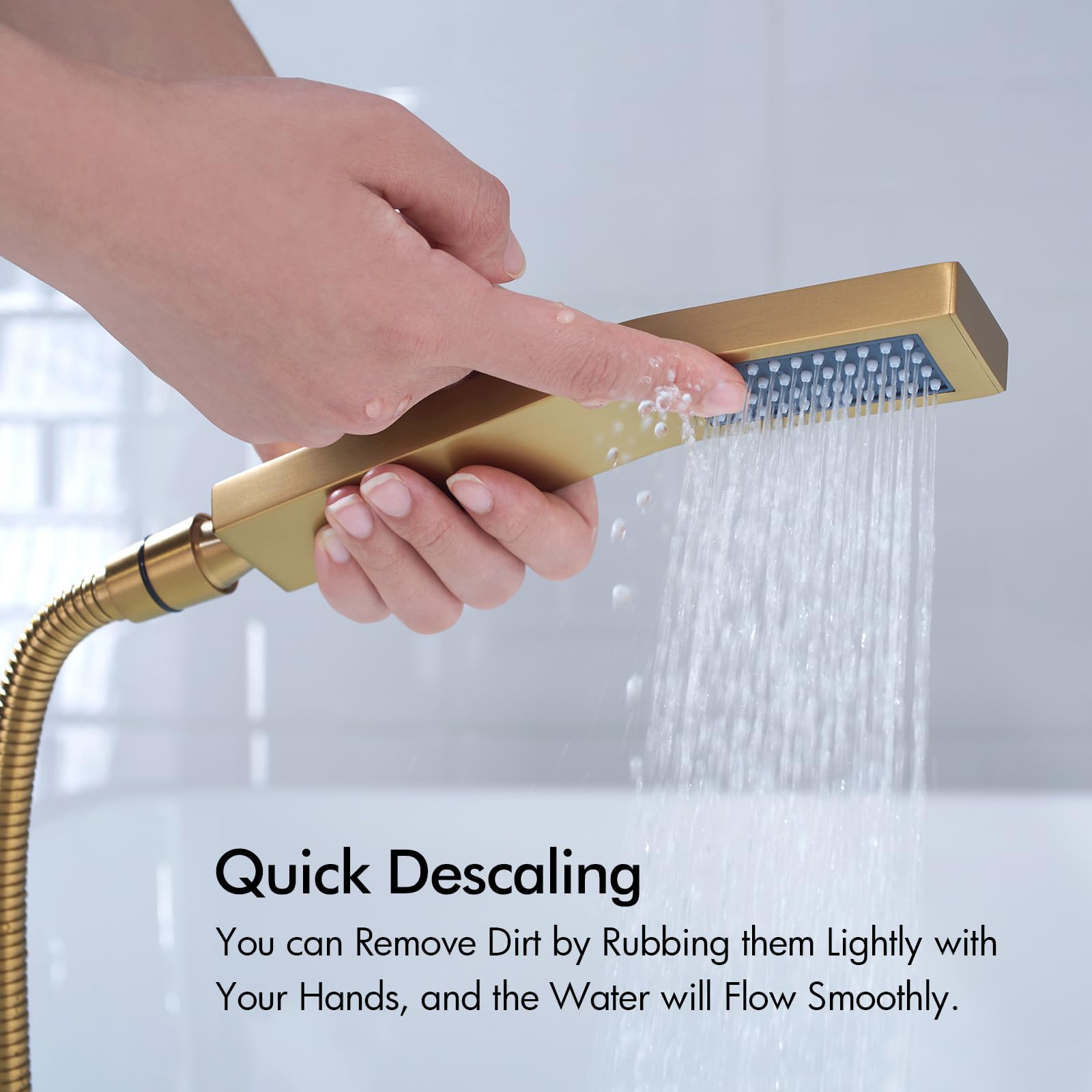 Premium BAGNOLUX Floor Mount Bathtub Faucet - Single Handle Brass Tub Filler with Hand Shower, Waterfall Style (Brushed Brass) - Perfect for Modern Bathroom & Spa Retreats
