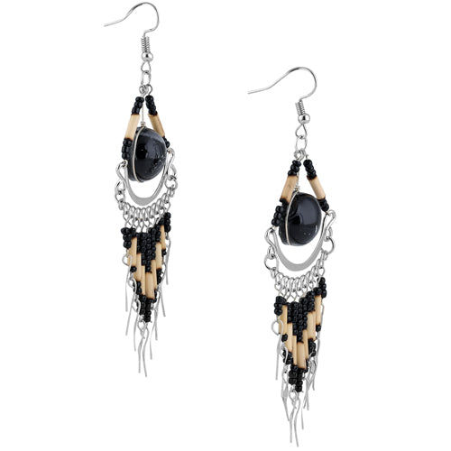 Handmade Stainless Steel Black Round Murano Glass Peruvian Earrings for Women | Hypoallergenic Boho Jewelry | Perfect for Parties, Weddings & Everyday Wear
