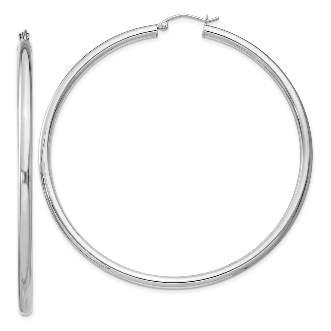 925 Sterling Silver Hollow Tube Hinged Post 3mm Round Hoop Earrings for Women - 67x65mm Wide, 3mm Thick Polished Hoops | Everyday Wear, Gift, Party & Special Occasions