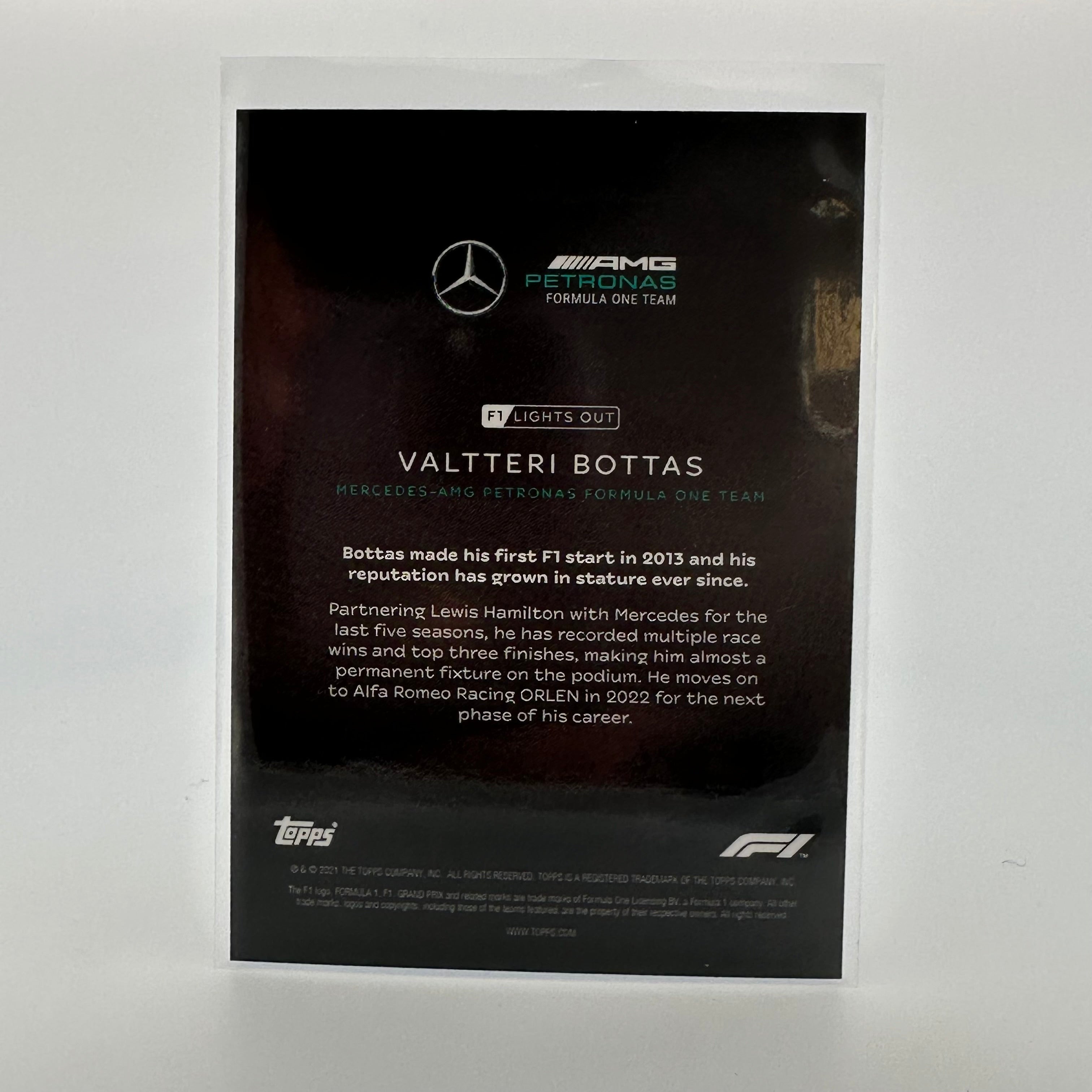 Valtteri Bottas 18/50 Aqua Parallel F1 Racing Driver Collectible - Perfect for Formula 1 Fans, Sports Memorabilia Collections, and Man Cave Decor