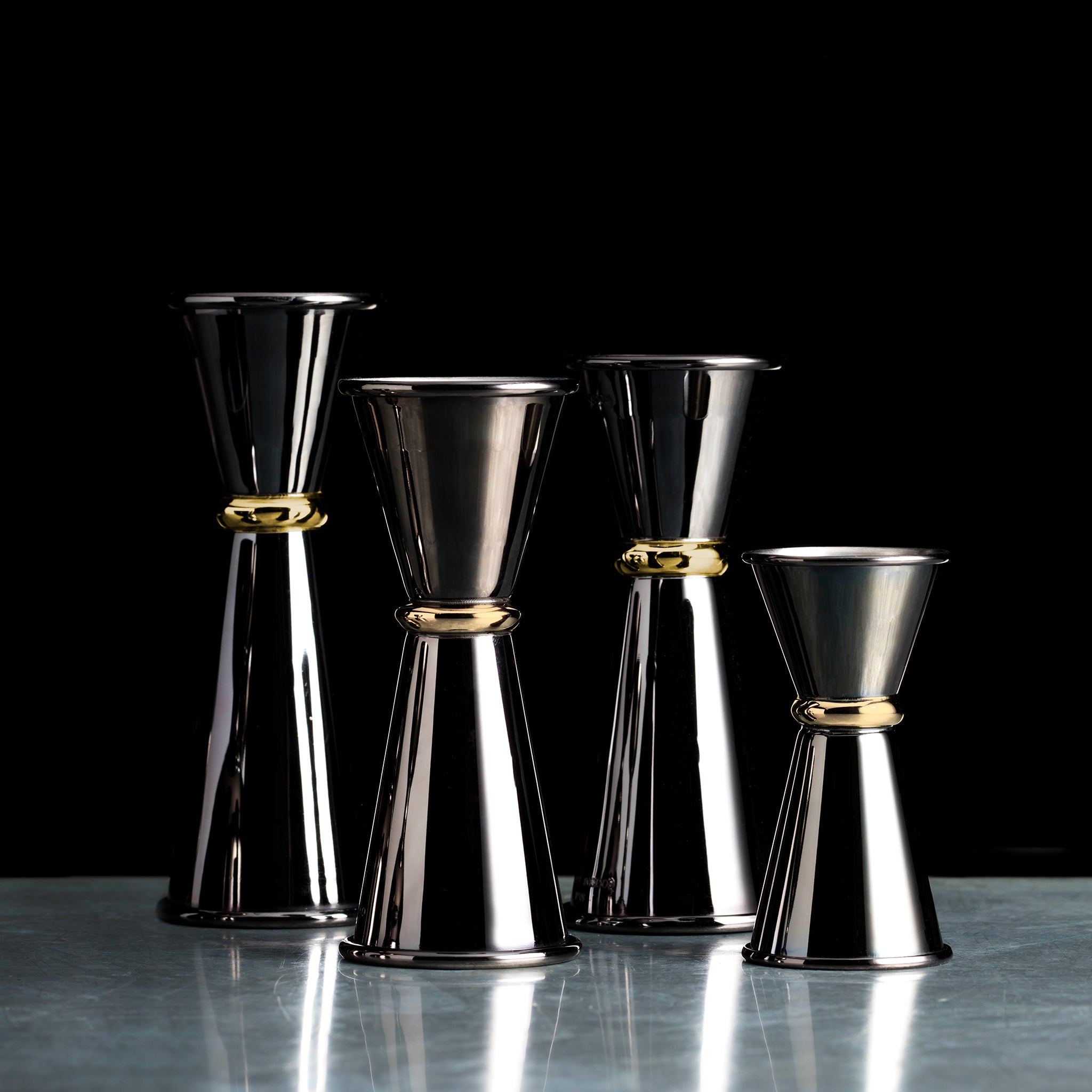 Premium Japanese Style Jigger - Gunmetal Black & Gold Plated Ring - ½oz & ¾oz Dual Measurement - Perfect for Cocktail Mixing, Bartending & Home Bar Use