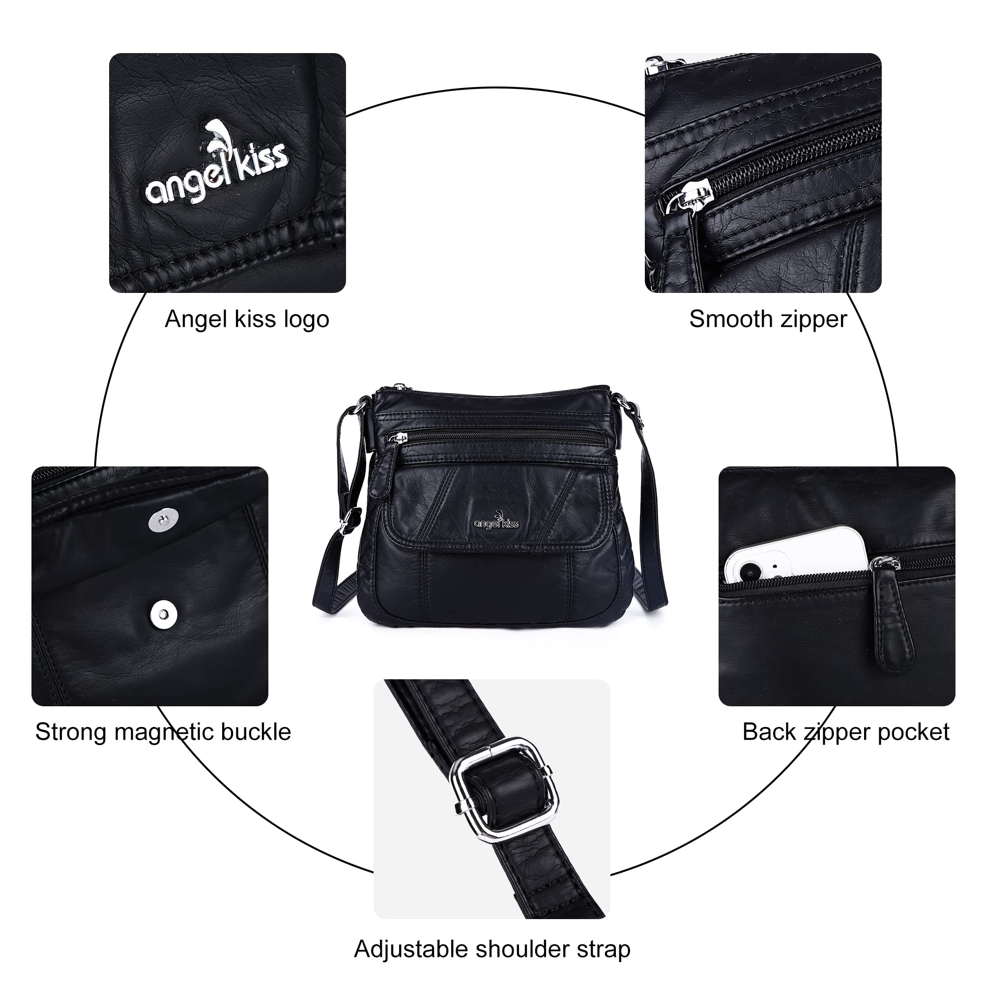 Angelkiss Genuine Leather Crossbody Bag for Women - Small Adjustable Shoulder Purse, Hobo Handbag for Daily Use, Travel, Shopping & Date Night
