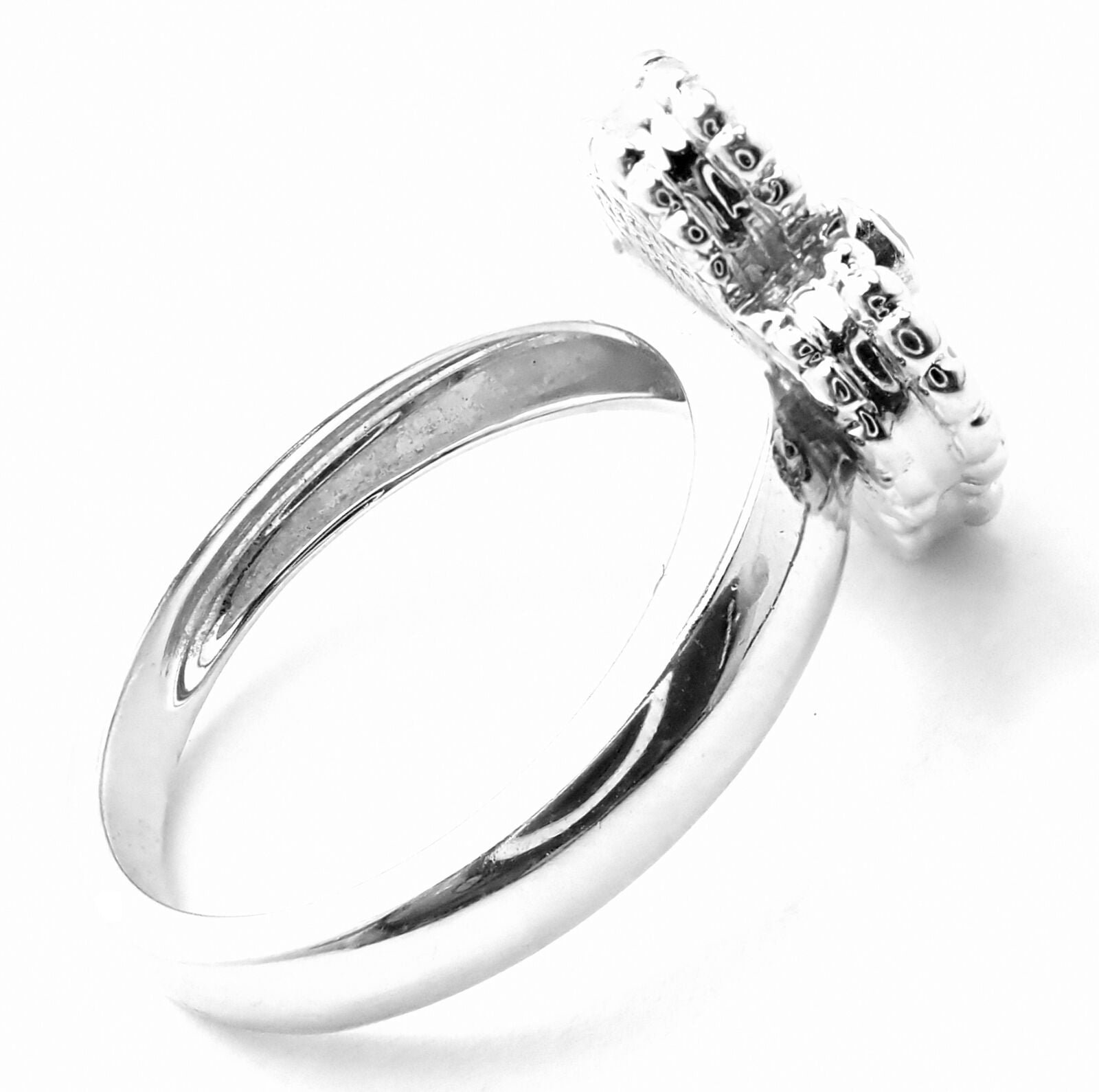 Authentic Van Cleef & Arpels Alhambra 18k White Gold Pink Opal Diamond Ring - Luxury Jewelry for Weddings, Anniversaries & Special Occasions