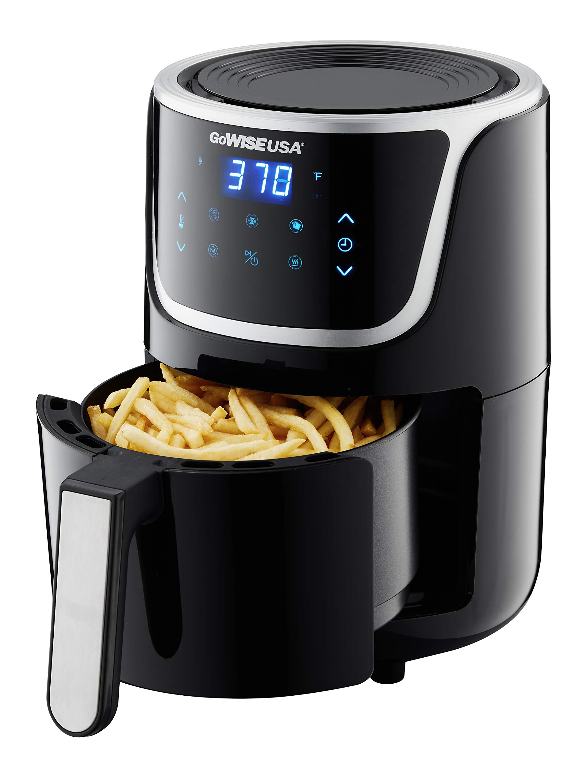 GoWISE USA 1.7 to 2 Qt Digital Air Fryer with Touchscreen - Compact Electric Mini Fryer with Recipe Book, Black/Silver - Perfect for Small Kitchens, Dorms & Healthy Cooking