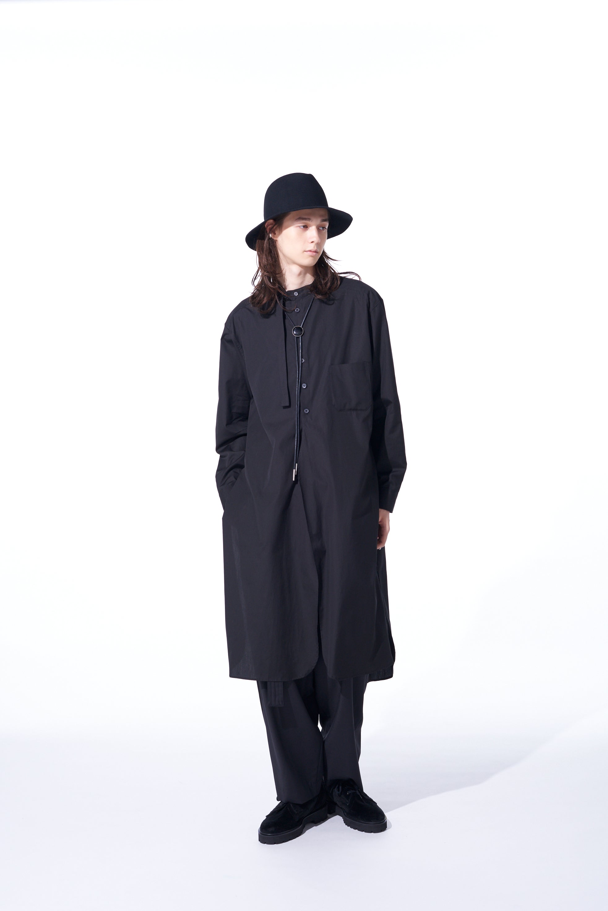Premium Cotton Broadcloth Stand Collar Long Shirt with Rounded Hem - Classic Men's Casual Button Down Shirt for Office, Date Night & Everyday Wear