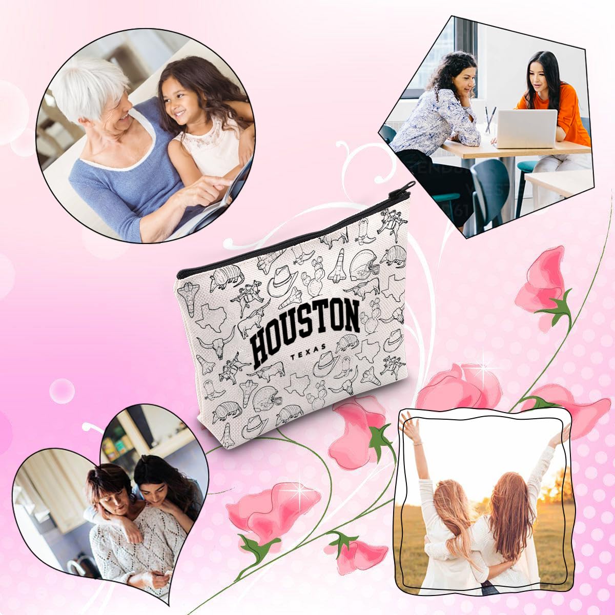 TSOTMO Houston Themed Cosmetic Bag - Waterproof Canvas Makeup Pouch for Travel & Toiletry Storage - Houston Texas Souvenir Gift for Women - Perfect for Vacation, Gym & Daily Organizer