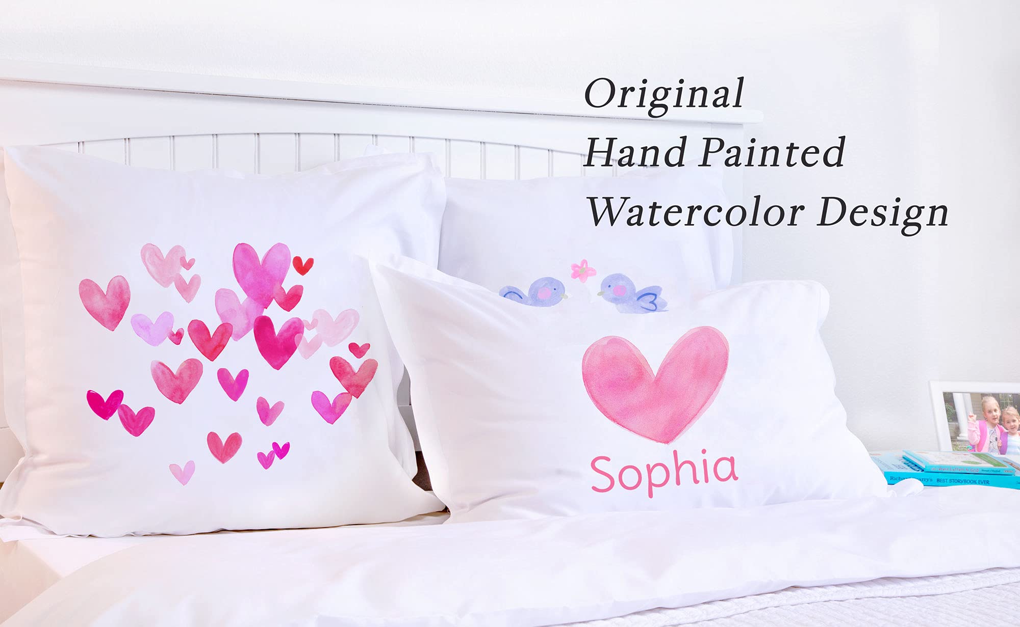 Personalized Kids Pillowcase - Pink Heart Design with Custom Name - Hypoallergenic, Breathable, Anti-Wrinkle Fabric - 20x30 Standard Queen Size - Perfect for Birthday Gifts, Nursery Decor & Sleepovers