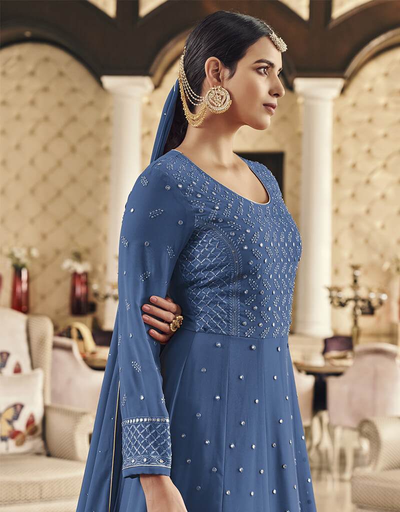 Elegant Blue Fox Georgette Lehenga Salwar Suit for Women - Perfect for Weddings, Festivals & Special Occasions