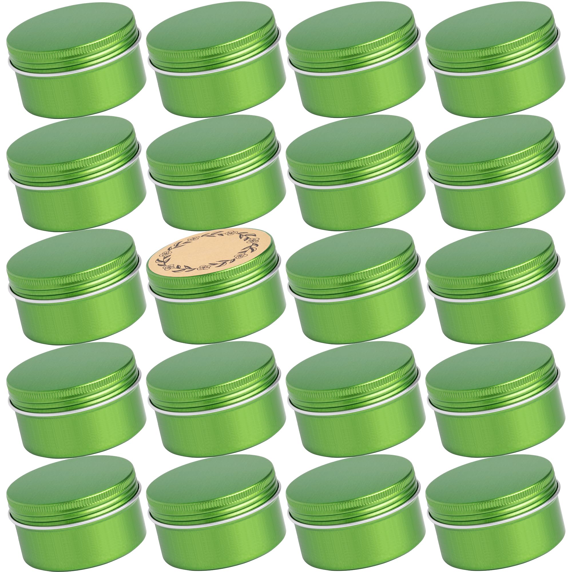 24 Pack 4oz (120ml) Refillable Aluminum Tin Jars with Screw Top Lids & Blank Labels - Small Metal Containers for DIY Lip Balm, Candle Making, Spice Storage, Salve Packaging & Craft Supplies (Green) - Perfect for Home Organizing, Gift Packaging & Apothecary Use