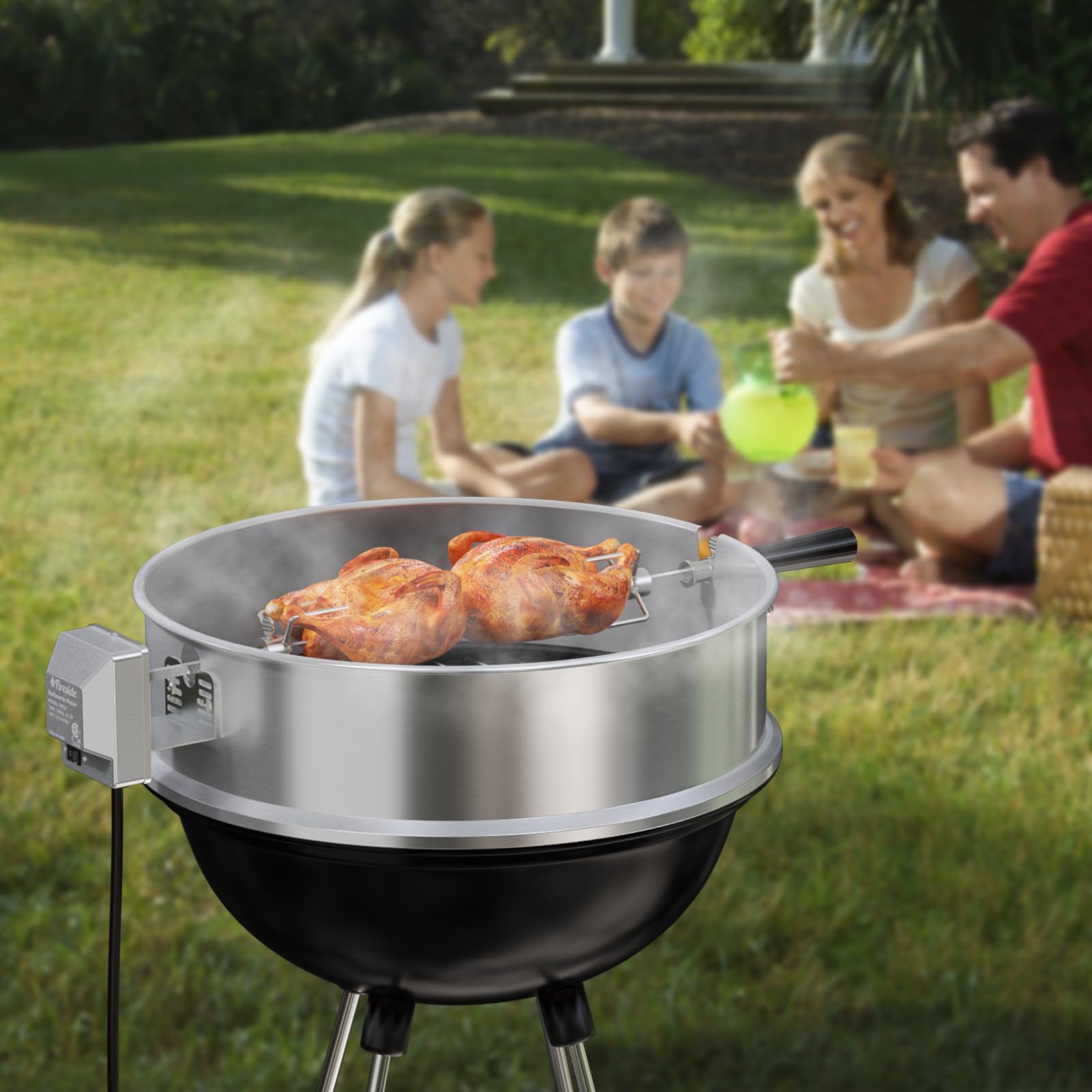 TURBRO Stainless Steel Rotisserie Ring Kit for 22-Inch Charcoal Kettle Grill - Includes 4W Electric Motor, 5/16