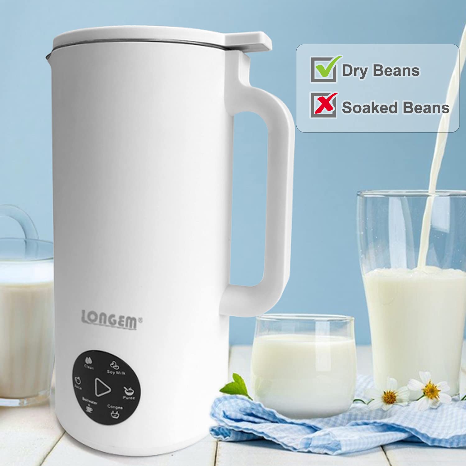 110V Automatic Heating Mini Soymilk Maker - 350ML No Filter Vegan Milk Machine for Home & Office (White) - Perfect for Healthy Breakfast, Plant-Based Diets & Quick Snacks