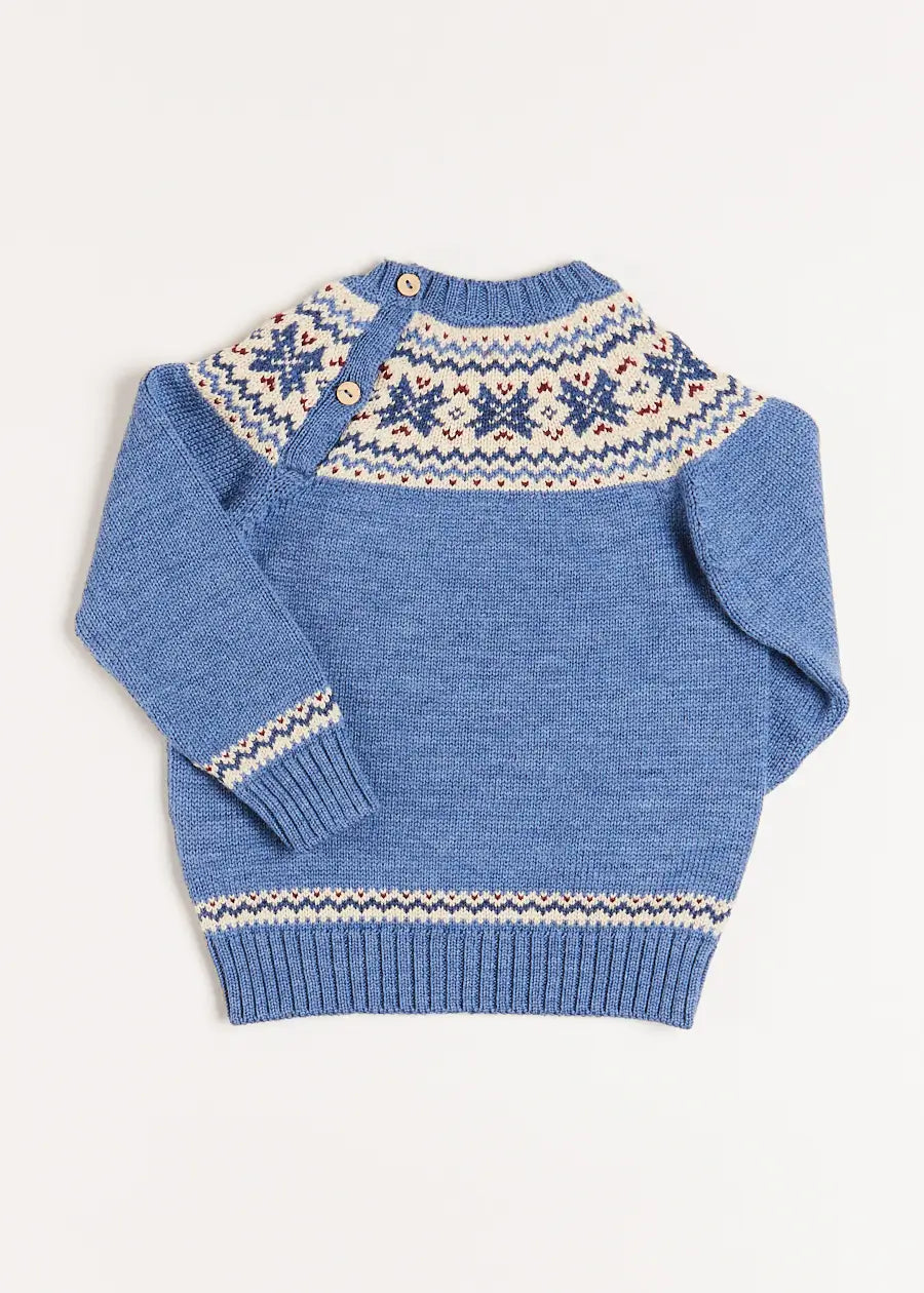 Classic Blue Fair Isle Knit Sweater for Kids (18 Months to 10 Years) - Cozy Winter Wear for School & Outdoor Activities