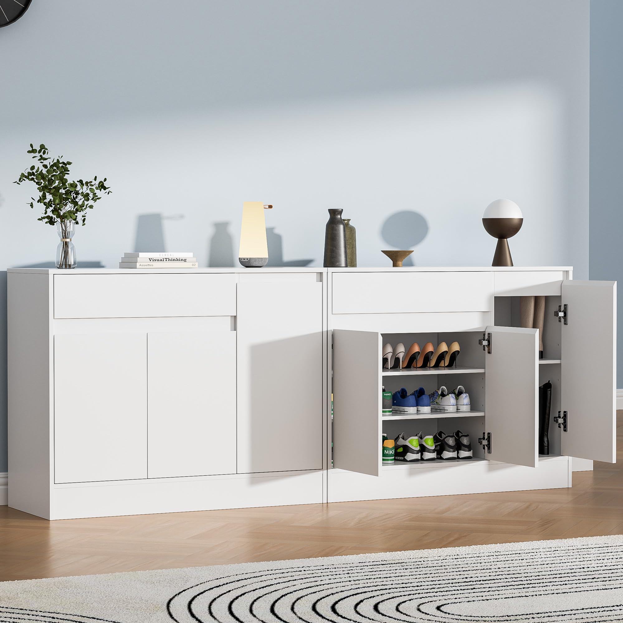 3-Door Freestanding Shoe Cabinet with Drawer & Adjustable Shelves - White Wooden Shoe Organizer for Entryway, Hallway - Perfect for Small Spaces, Apartment Living & Closet Organization