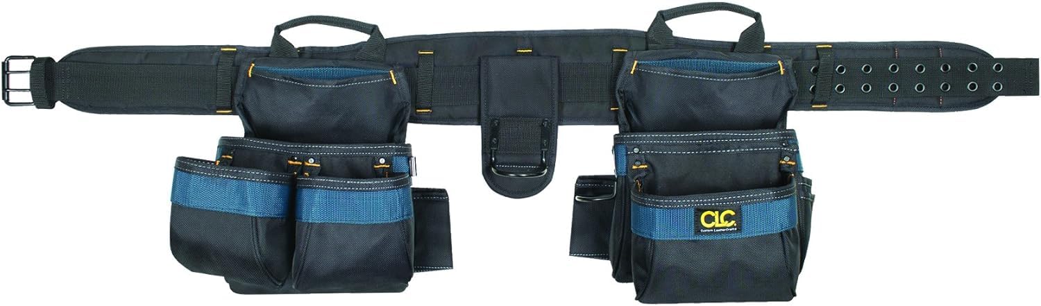 CLC Custom Leathercraft 2605 Carpenter's Ballistic Combo Tool Belt - 20 Pocket Heavy Duty Work Belt with 4 Piece Set (Black) - Perfect for Construction, Carpentry & Home Renovation Projects