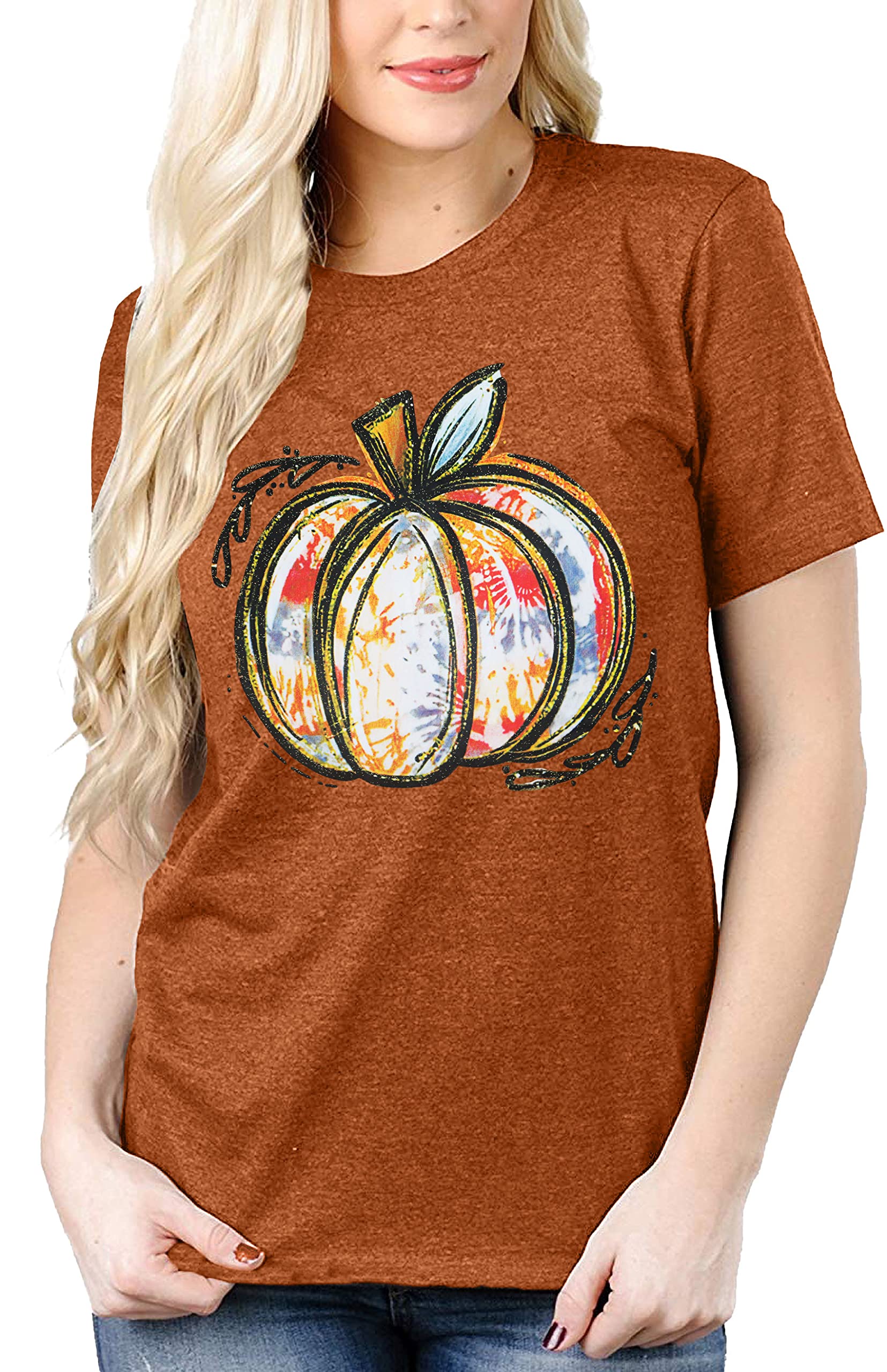 Halloween Pumpkin Shirt for Women - Cute Leopard Print Graphic Tee Short Sleeve Fall T-Shirt | Thanksgiving Gift & Party Outfit | Casual Wear, Costume Party, Autumn Festival