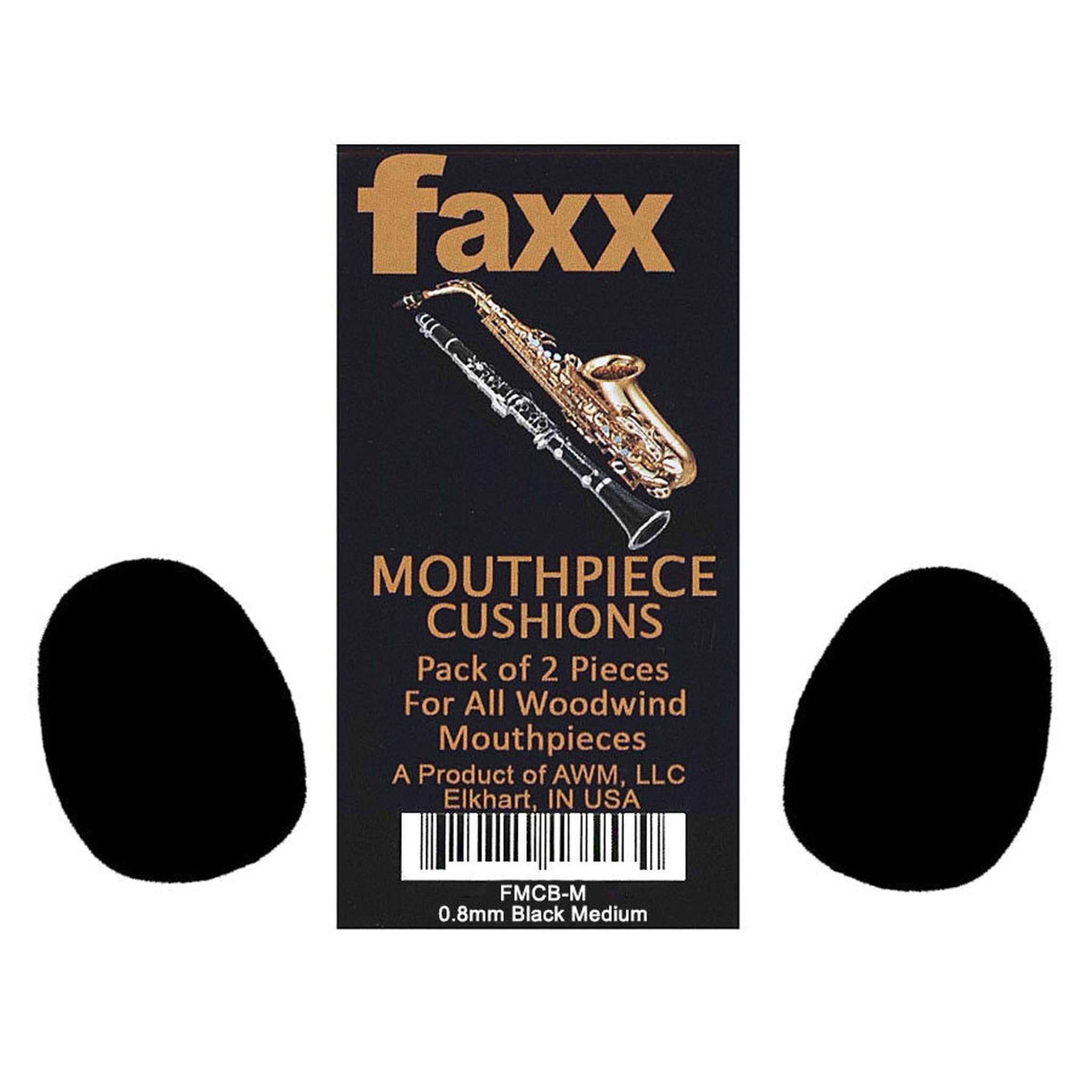 Faxx Medium Mouthpiece Cushion 0.8mm - Black (2 Pack) - Replacement Cushions for Brass & Woodwind Instruments - Perfect for Saxophone, Clarinet & Oboe Players
