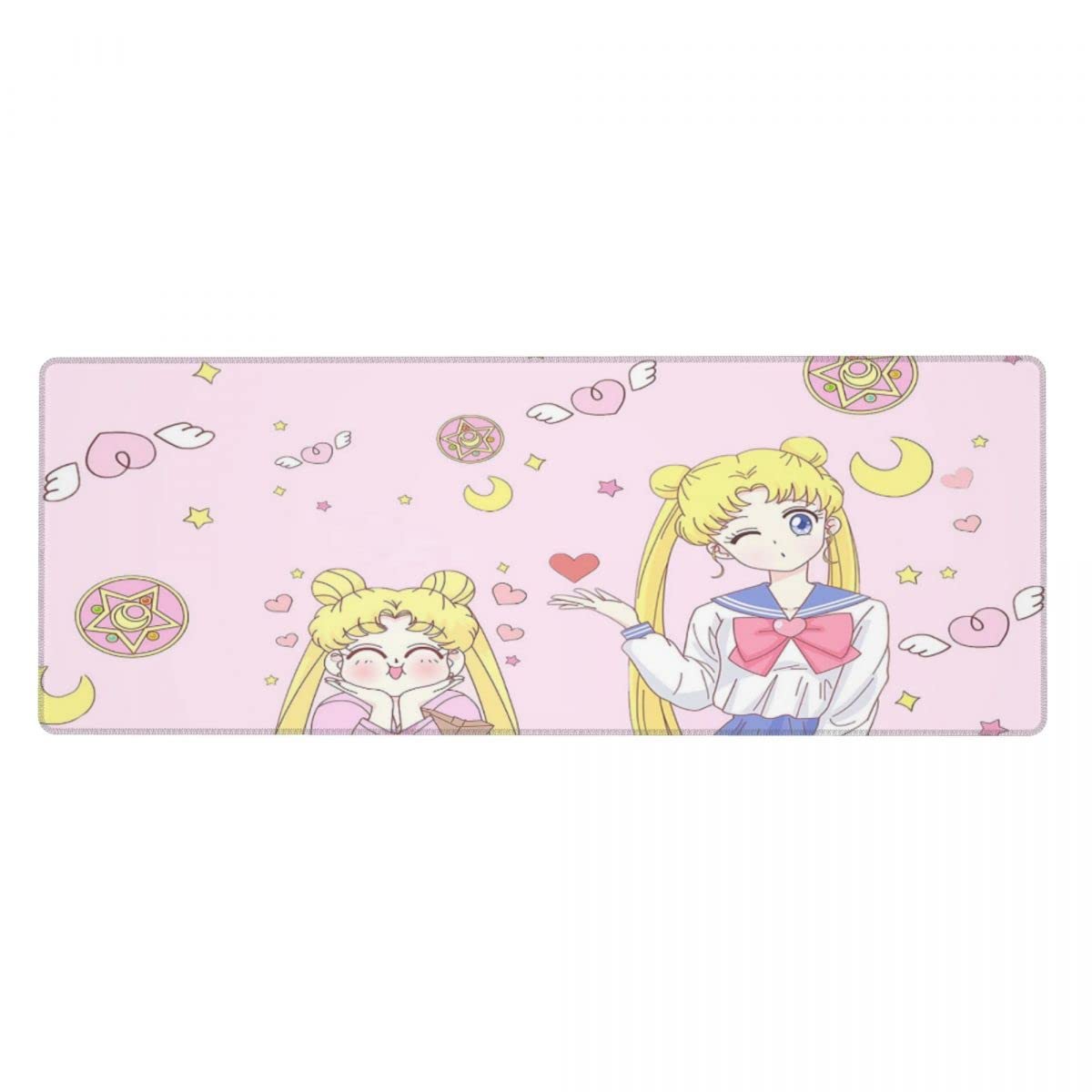 Anime Moon Pink Gaming Mouse Pad - Non-Slip Rubber Base Large Desk Mat (31.5