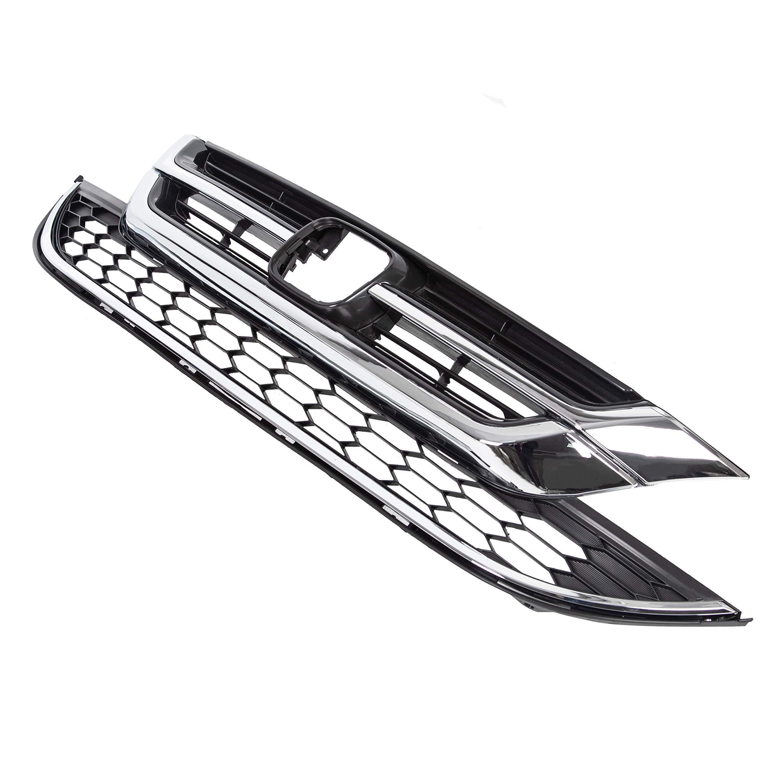 ECOTRIC Chrome Front Upper Bumper Hood Grill & Lower Mesh Grille Compatible with 2010-2011 Honda CR-V | Replacement Car Accessories for Enhanced Style & Protection | Perfect for Off-Road, Daily Driving & Car Customization