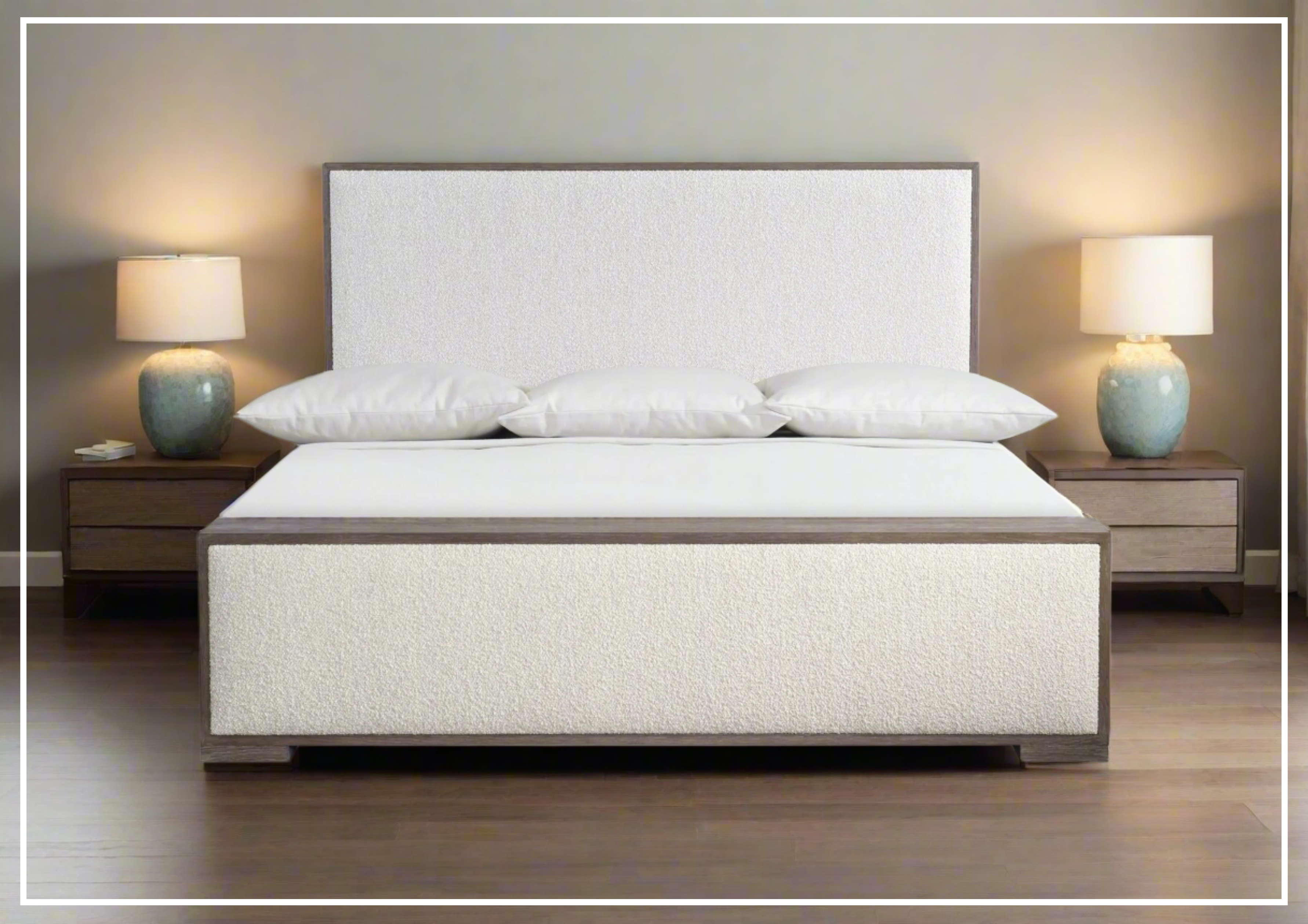 Bernhardt Casa Paros Upholstered Panel Bed - Queen Size Platform Bed Frame in Playa Brown Fabric | Modern Bedroom Furniture for Master Bedroom & Guest Room
