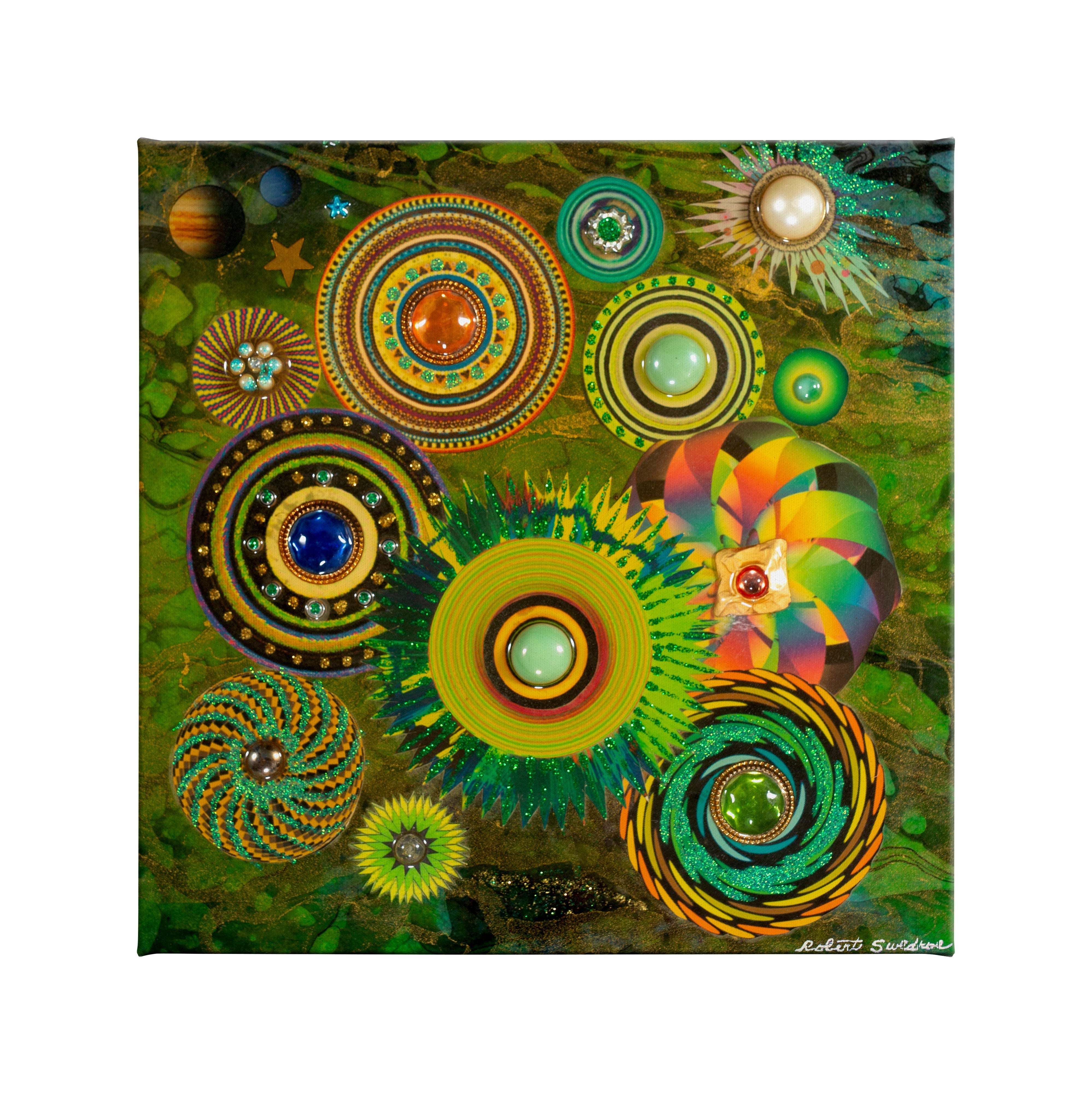 Cosmic Energy 14x14 Gallery Wrapped Canvas Wall Art - Modern Abstract Space Painting for Living Room, Bedroom & Office Decor